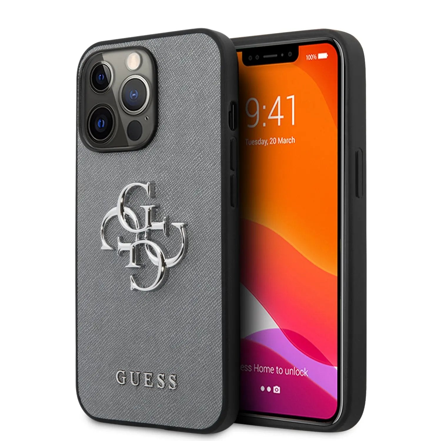 Guess “4G Logo Collection” Hard Case PU Leather Θήκη προστασίας από δερματίνη – iPhone 13 Pro Max (Γκρι) – PhoneBazaar