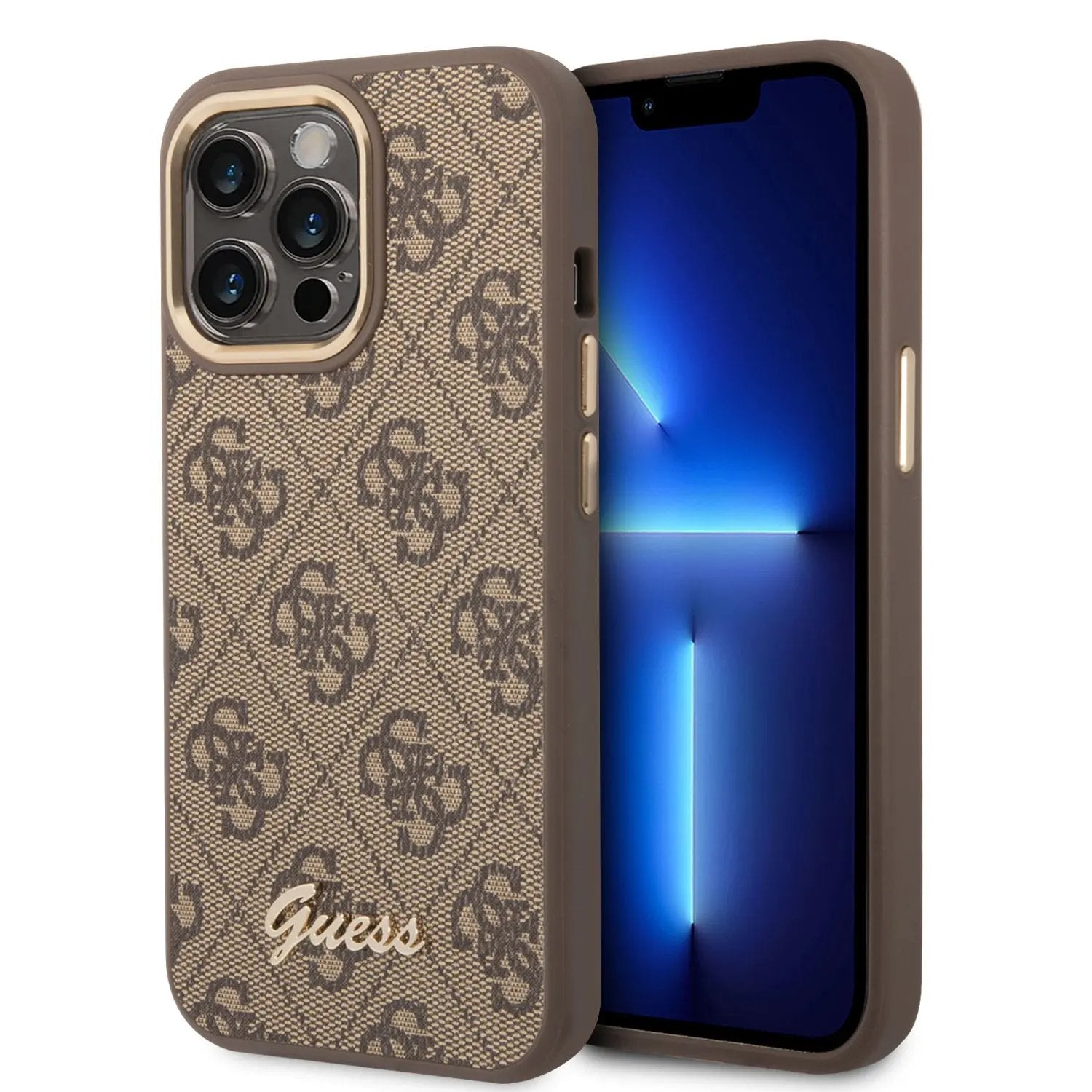 Guess “4G Logo Collection” Script Metal Logo Θήκη προστασίας από δερματίνη – iPhone 14 Pro (Καφέ) – PhoneBazaar