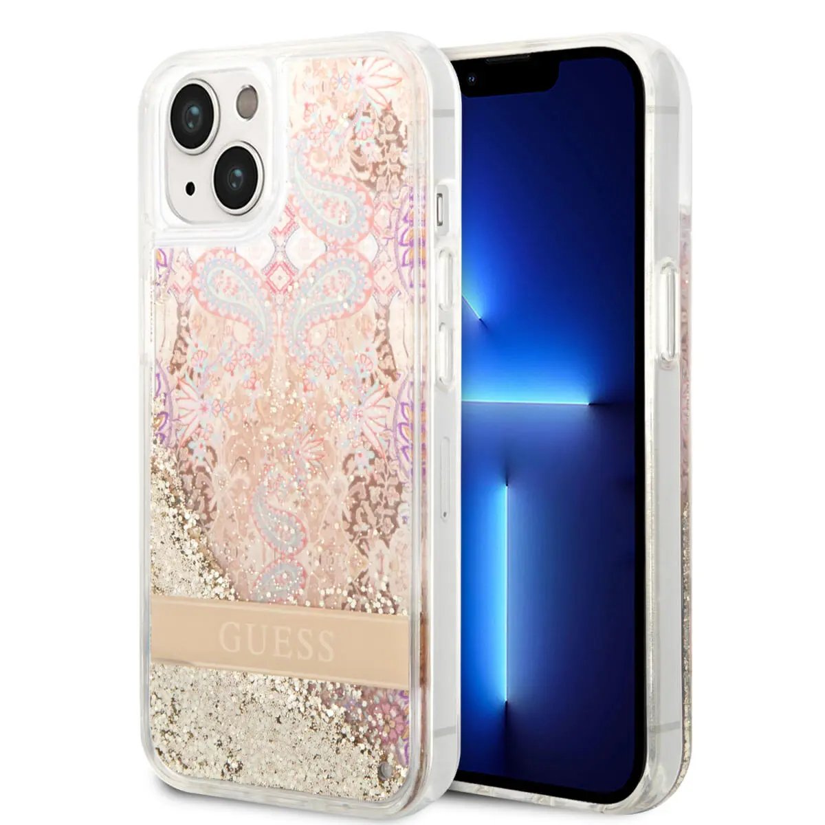 Guess Liquid Glitter Paisley Gold Collection Θήκη προστασίας από σιλικόνη – iPhone 14 Plus (Gold) – PhoneBazaar