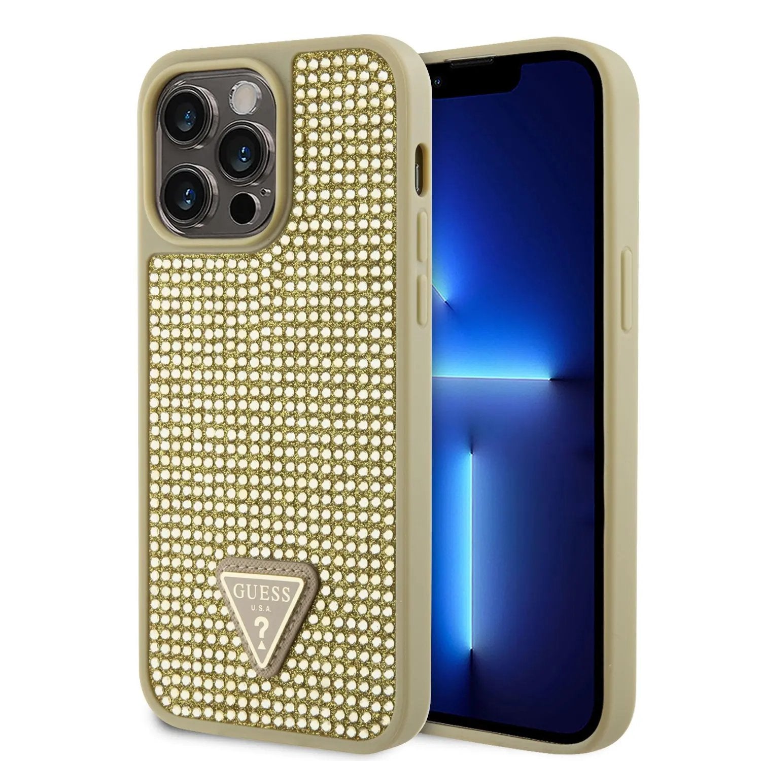 Guess “rhinestones Triangle Metal Logo Collection” Θήκη Προστασίας Για Iphone 14 Pro Max (χρυσο) – PhoneBazaar