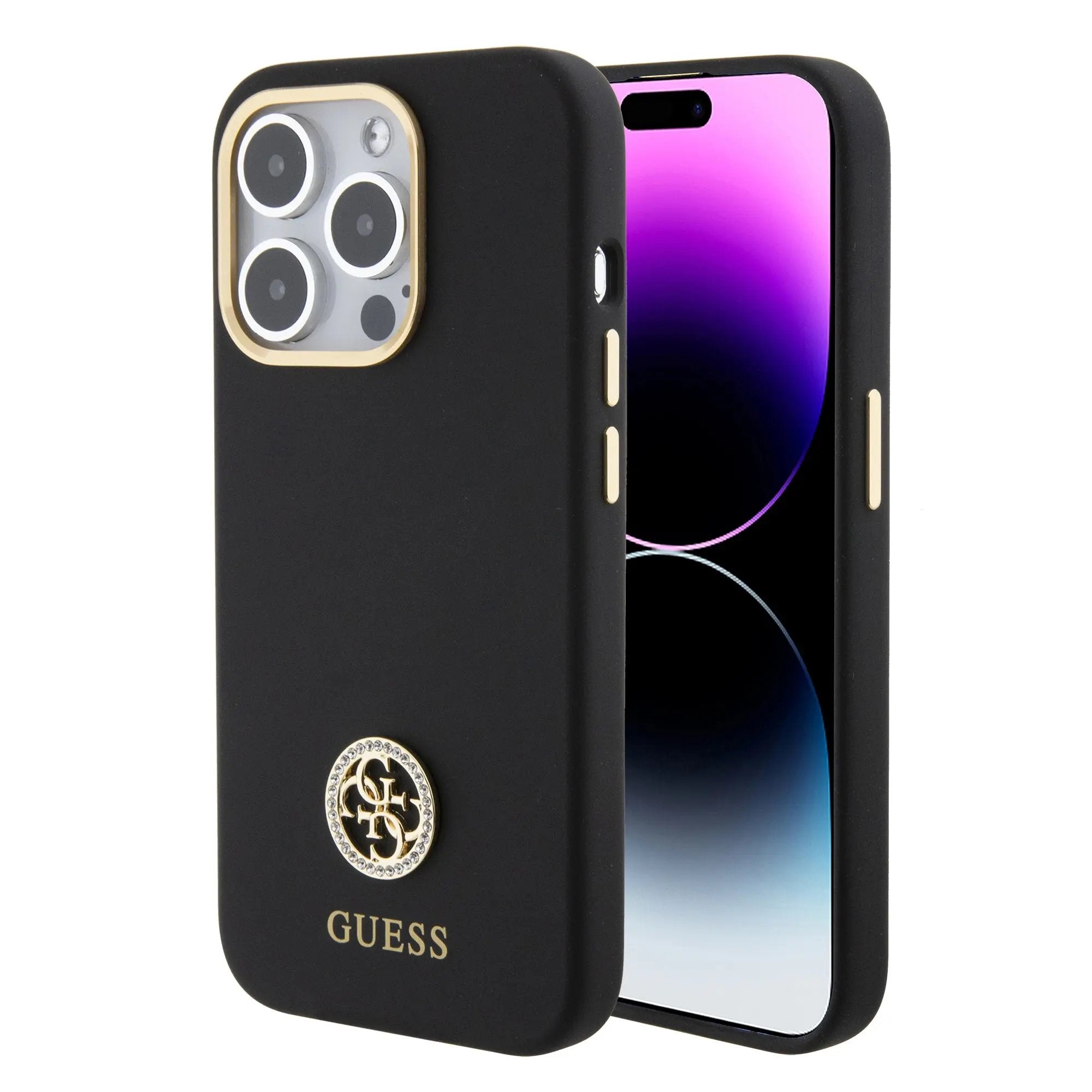 Guess "4G Strass Logo Collection" Case Θήκη προστασίας από σιλικόνη – iPhone 15 Pro (Black – GUHCP15LM4DGPK) – PhoneBazaar