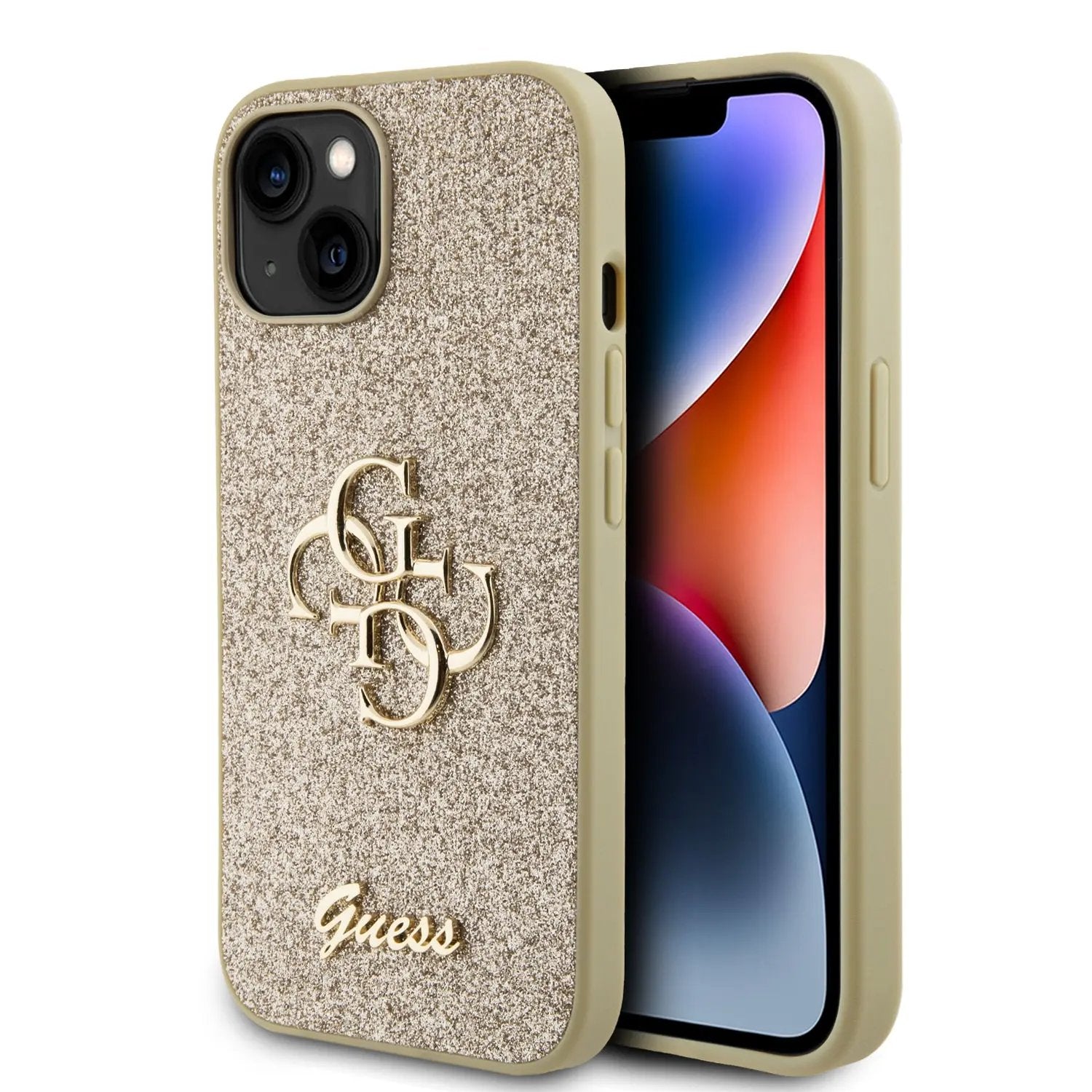 Guess Fixed Glitter 4G Logo Case Θήκη προστασίας από σιλικόνη – iPhone 15 (Gold – GUHCP15SHG4SGD) – PhoneBazaar
