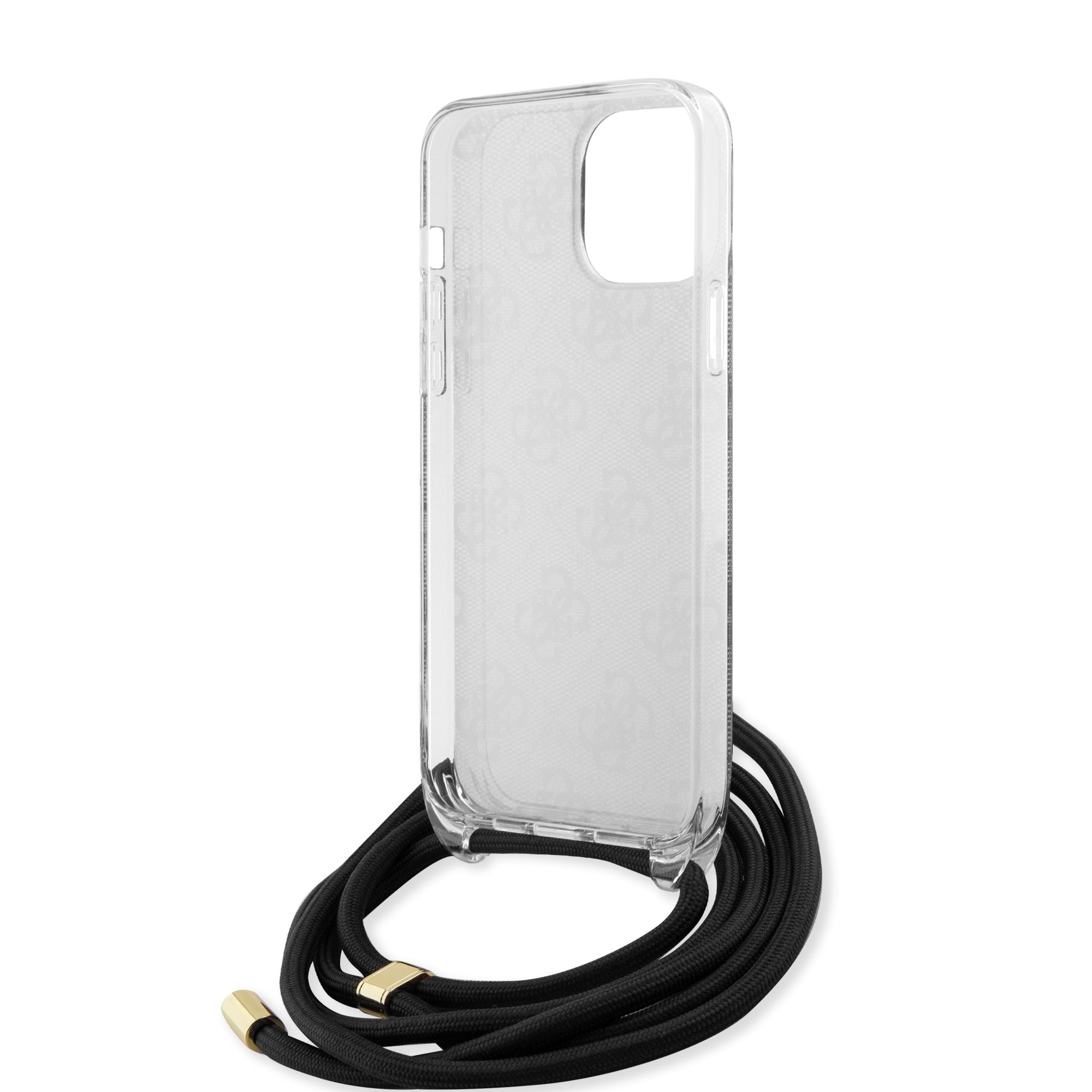 Guess "4G Logo Collection" Crossbody Hard Case Script Metal Logo Θήκη προστασίας από σιλικόνη με λουράκι – iPhone 15 Pro Max (Μαύρο – GUHCP15XHC4SEK)
