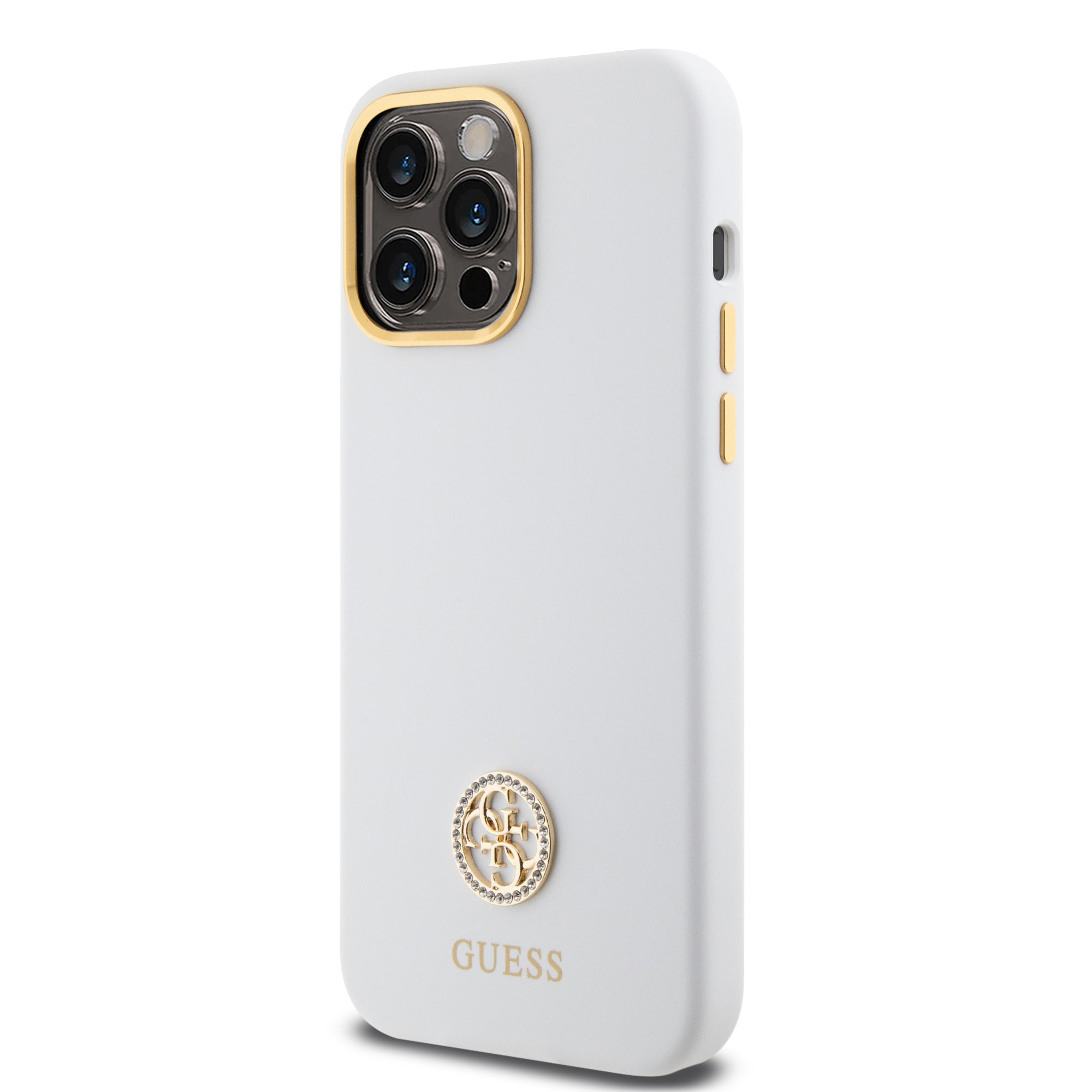 Guess "4G Strass Logo Collection" Case Θήκη προστασίας από σιλικόνη – iPhone 15 Pro Max (White – GUHCP15XM4DGPH)