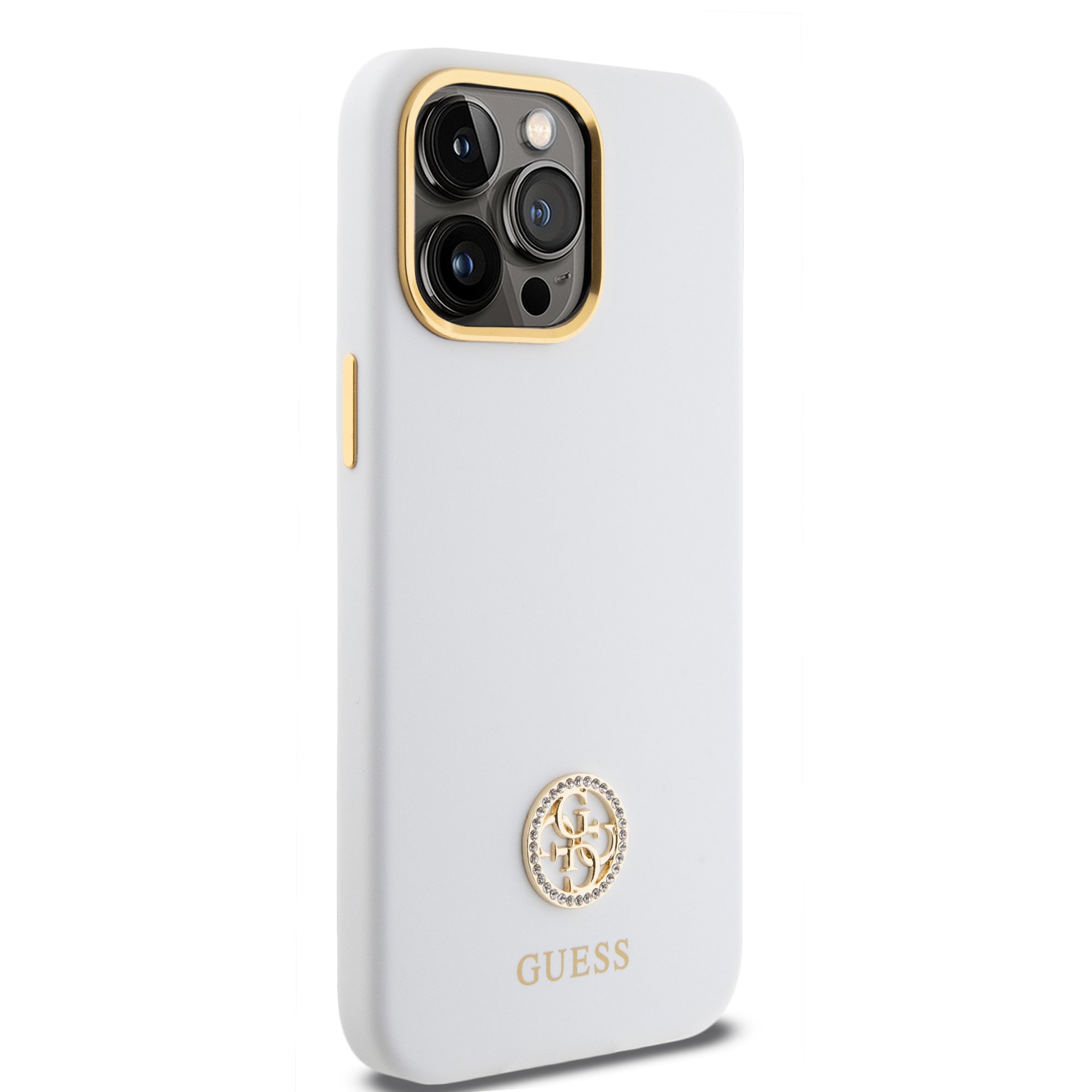 Guess "4G Strass Logo Collection" Case Θήκη προστασίας από σιλικόνη – iPhone 15 Pro Max (White – GUHCP15XM4DGPH)