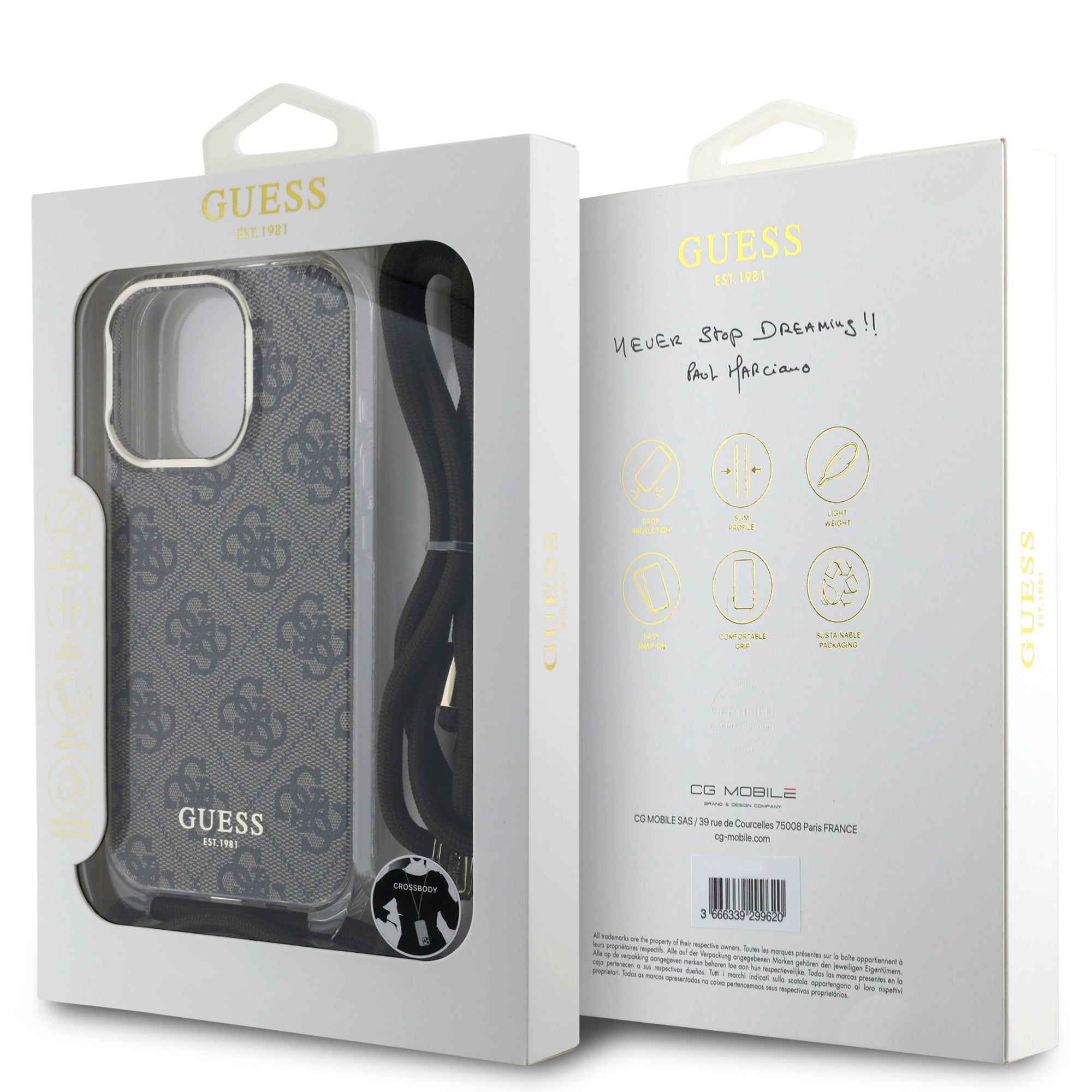 Guess “4G Logo Collection” Crossbody Hard Case Script Metal Logo Θήκη προστασίας από σιλικόνη με λουράκι – iPhone 16 Pro (Καφέ – GUHCP16LHC4SEW)