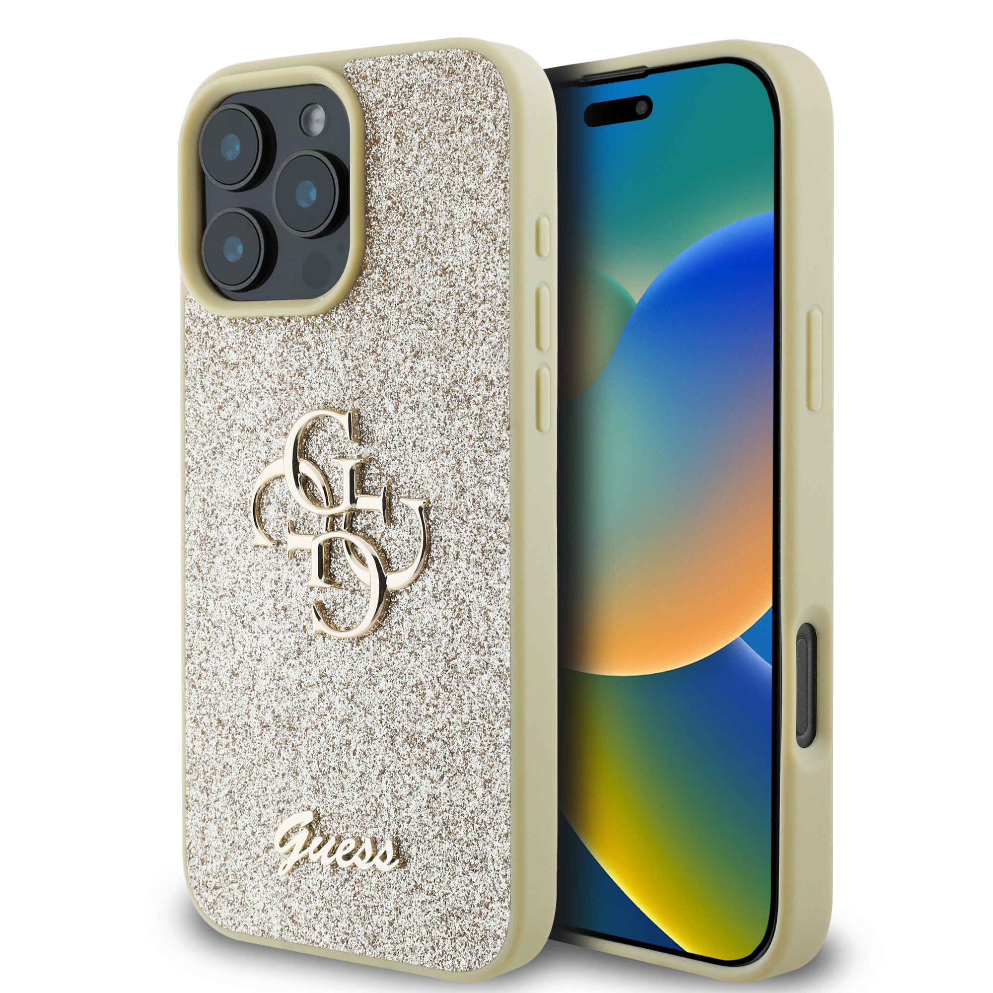 Guess Fixed Glitter Big 4G Logo Case Θήκη προστασίας από σιλικόνη – iPhone 16 Pro (Χρυσό – GUHCP16LHG4SGD) – PhoneBazaar