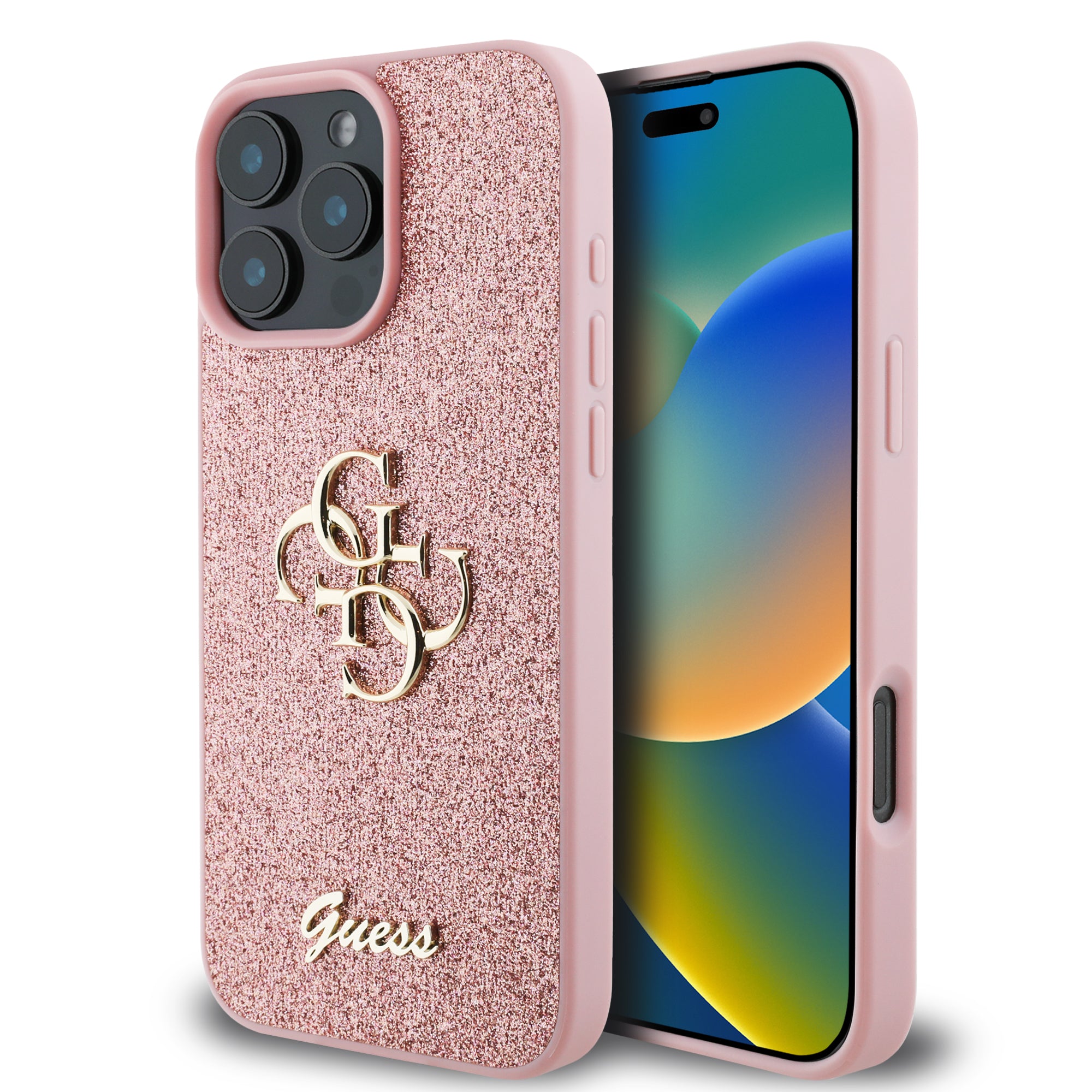 Guess Fixed Glitter Big 4G Logo Case Θήκη προστασίας από σιλικόνη – iPhone 16 Pro (Ροζ – GUHCP16LHG4SGP) – PhoneBazaar