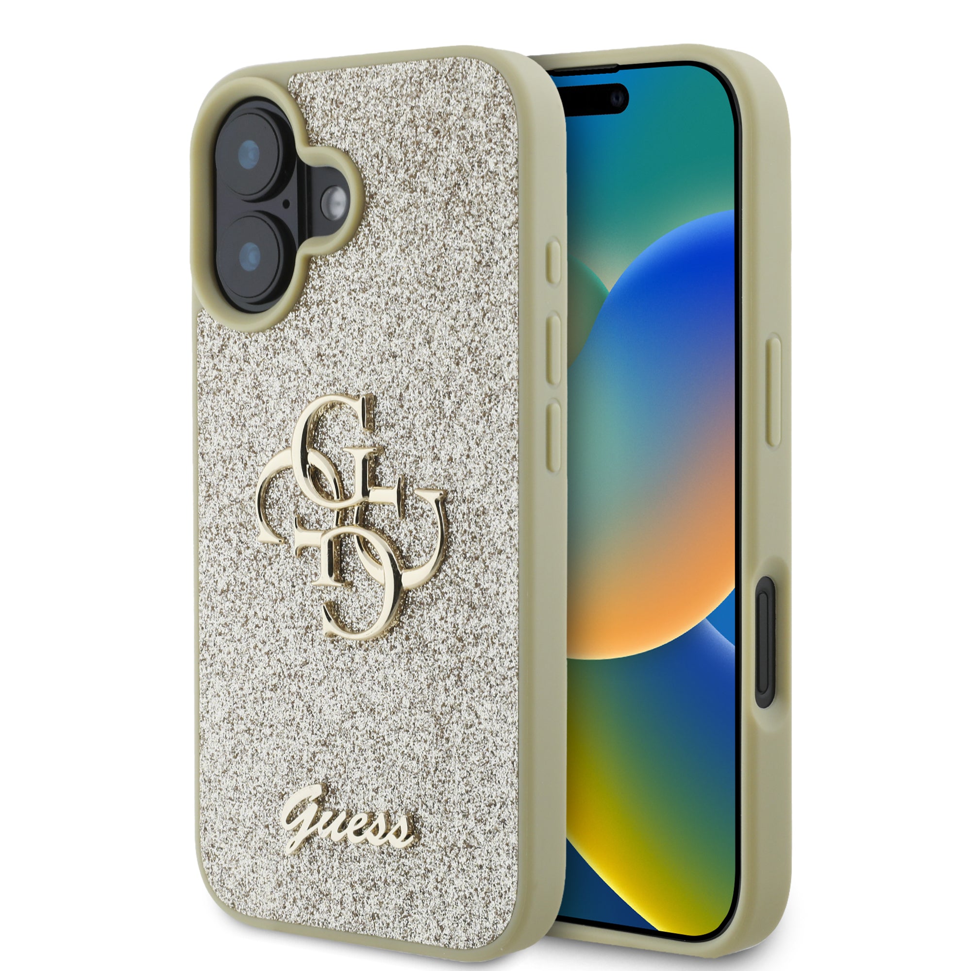 Guess Fixed Glitter Big 4G Logo Case Θήκη προστασίας από σιλικόνη – iPhone 16 (Χρυσό – GUHCP16SHG4SGD) – PhoneBazaar