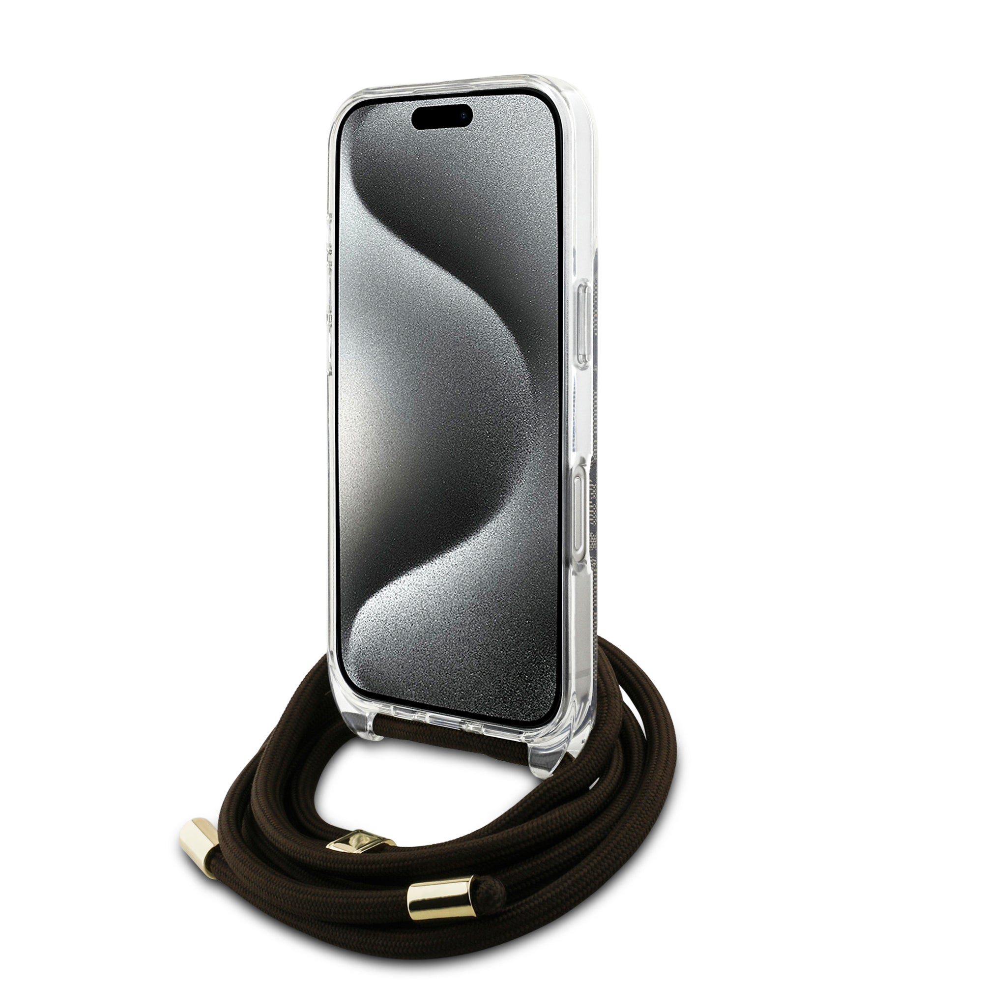 Guess “4G Logo Collection” Crossbody Hard Case Script Metal Logo Θήκη προστασίας από σιλικόνη με λουράκι – iPhone 16 Pro Max (Καφέ – GUHCP16XHC4SEW)