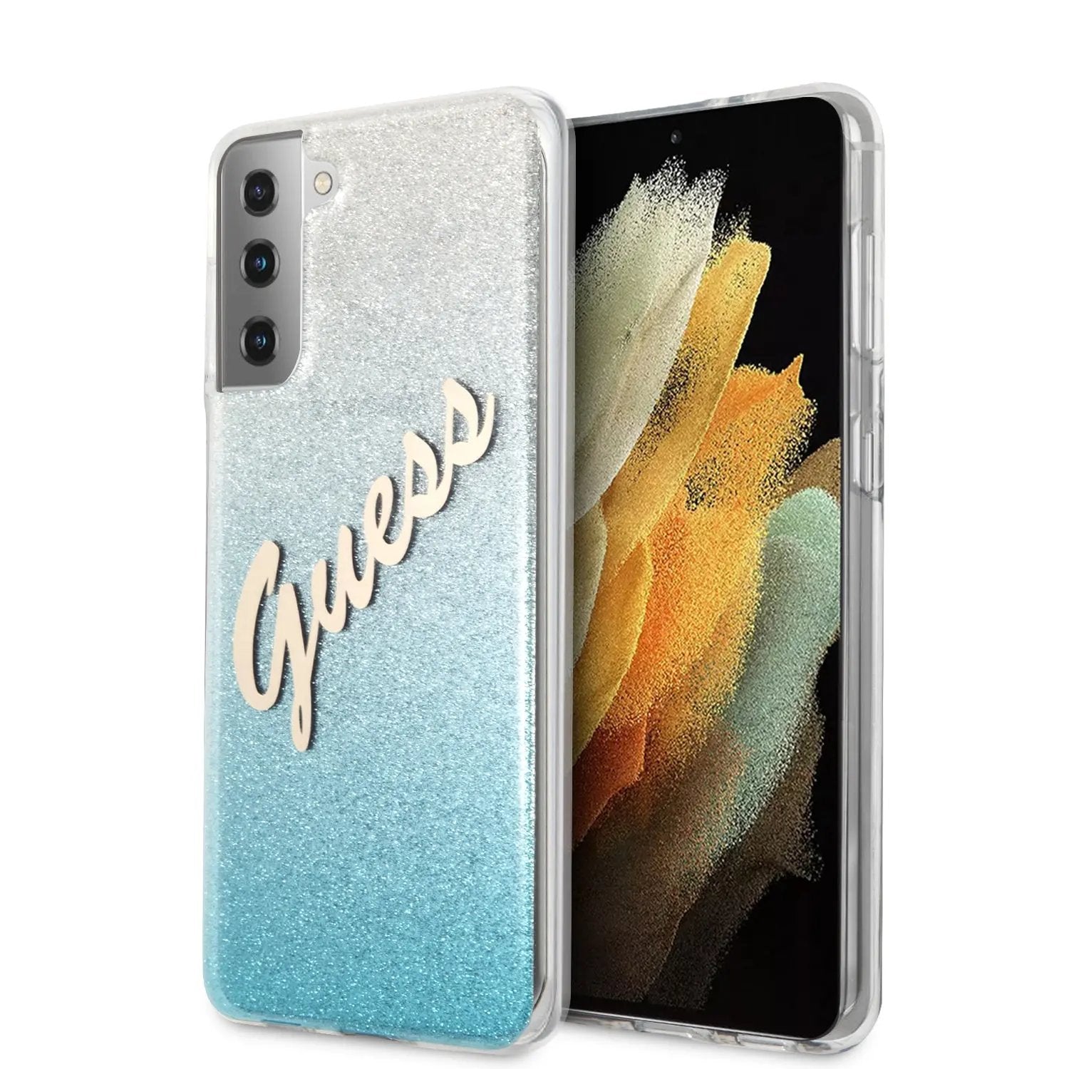 Guess Glitter Gradient Script Logo Θήκη προστασίας από σιλικόνη – Samsung Galaxy S21 Plus (Blue/Glitter) – PhoneBazaar