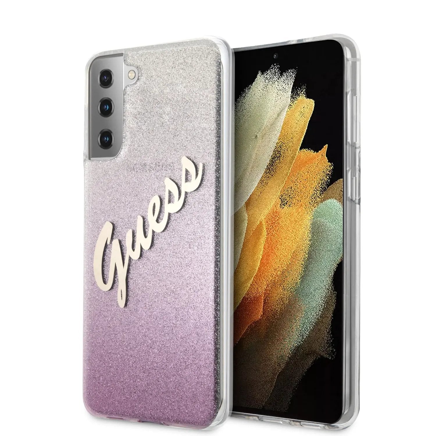 Guess Glitter Gradient Script Logo Θήκη προστασίας από σιλικόνη – Samsung Galaxy S21 Plus (Pink/Glitter) – PhoneBazaar