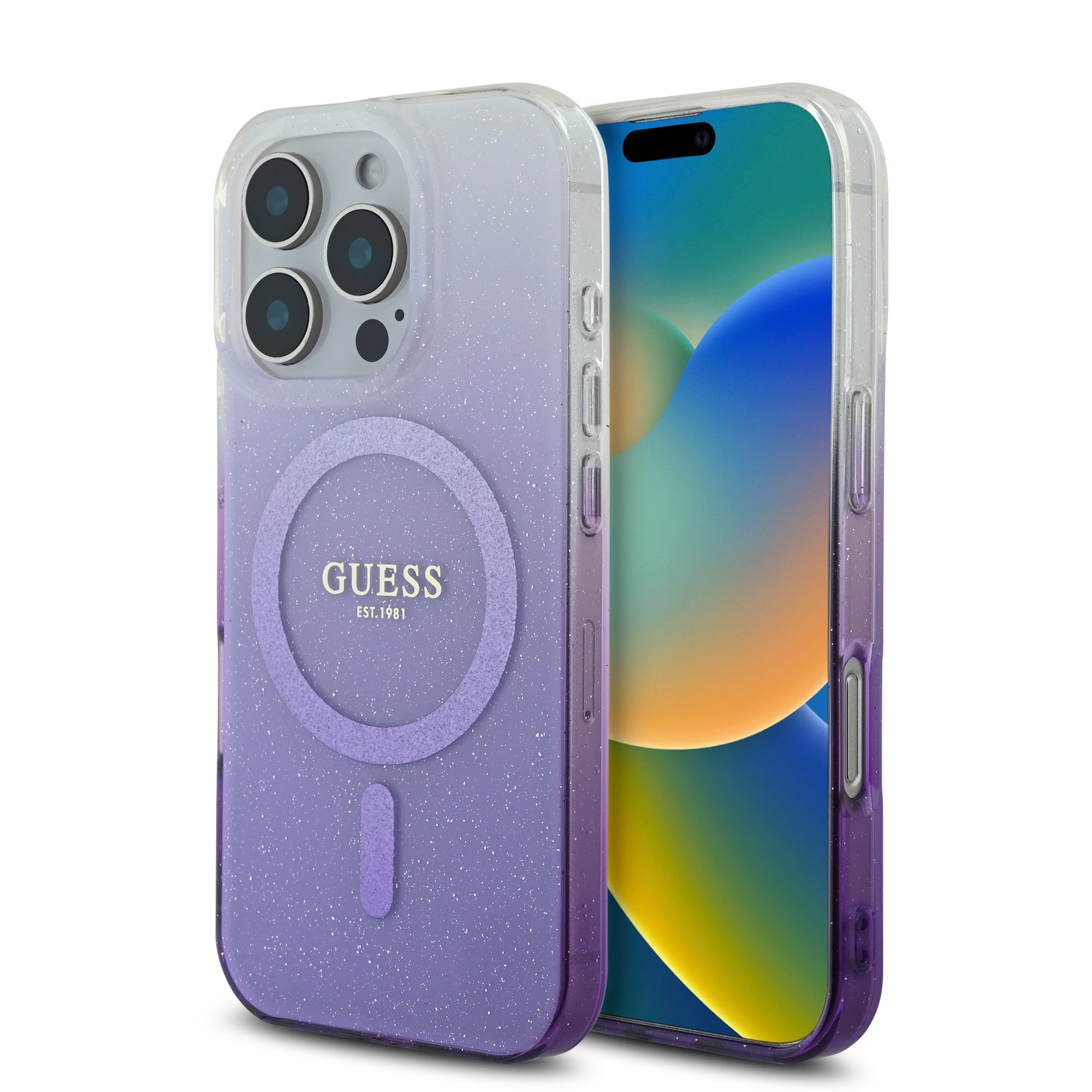 Guess Magsafe “Glitter Gradient” Hard Case Θήκη προστασίας από σκληρό πλαστικό – iPhone 16 Pro (Μωβ – GUHMP16LHGRCELU) – PhoneBazaar