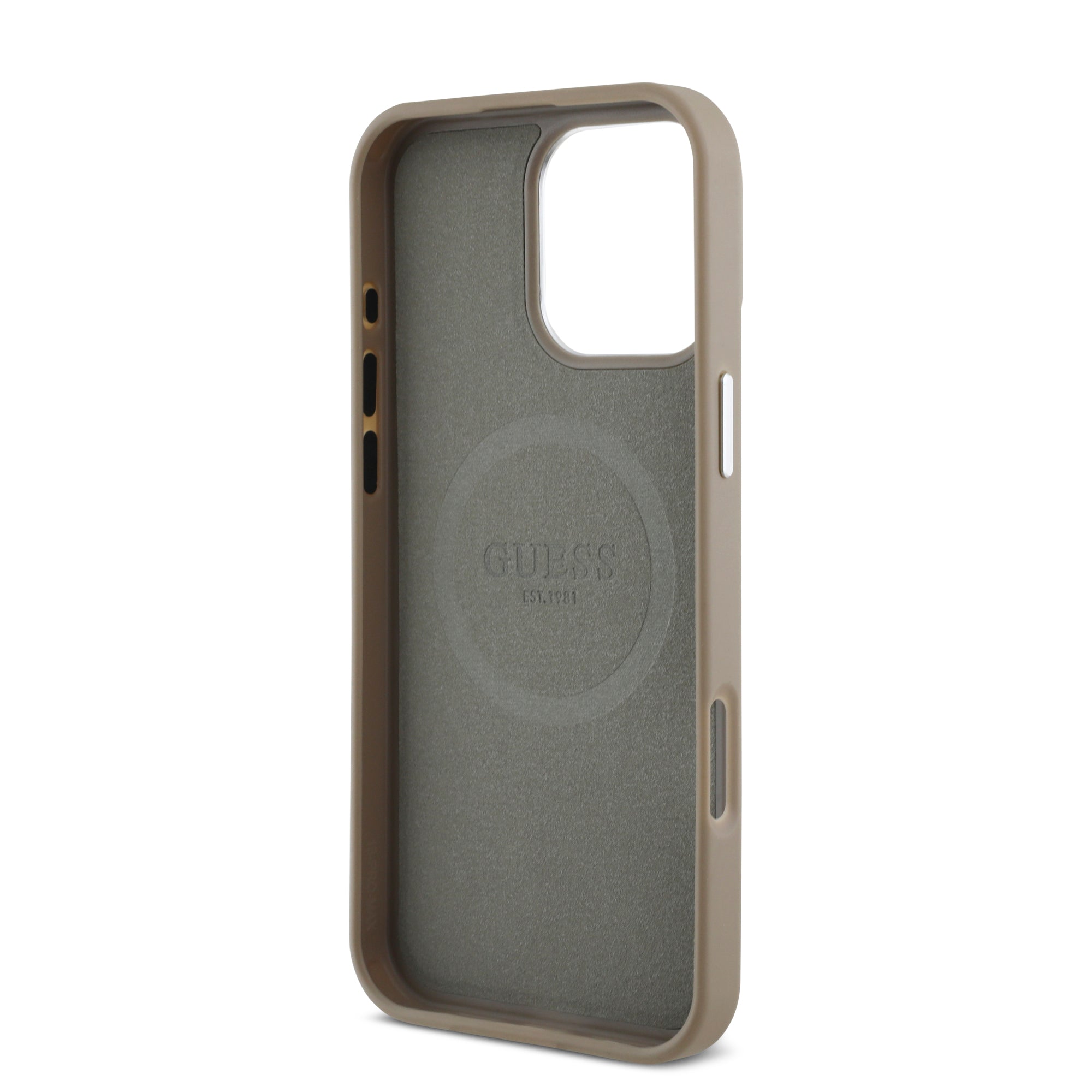 Guess Magsafe “Triangle Logo” Grained PU Case Θήκη προστασίας από δερματίνη – iPhone 16 Pro (Καφέ – GUHMP16LPGTSPSW)