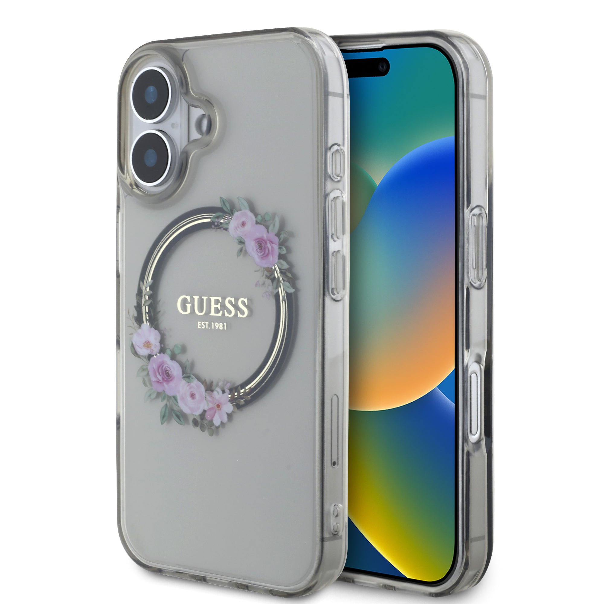 Guess Magsafe “Flower Wreath” Hard Case Θήκη προστασίας από σκληρό πλαστικό – iPhone 16 (Μαύρο – GUHMP16SHFWFCK) – PhoneBazaar