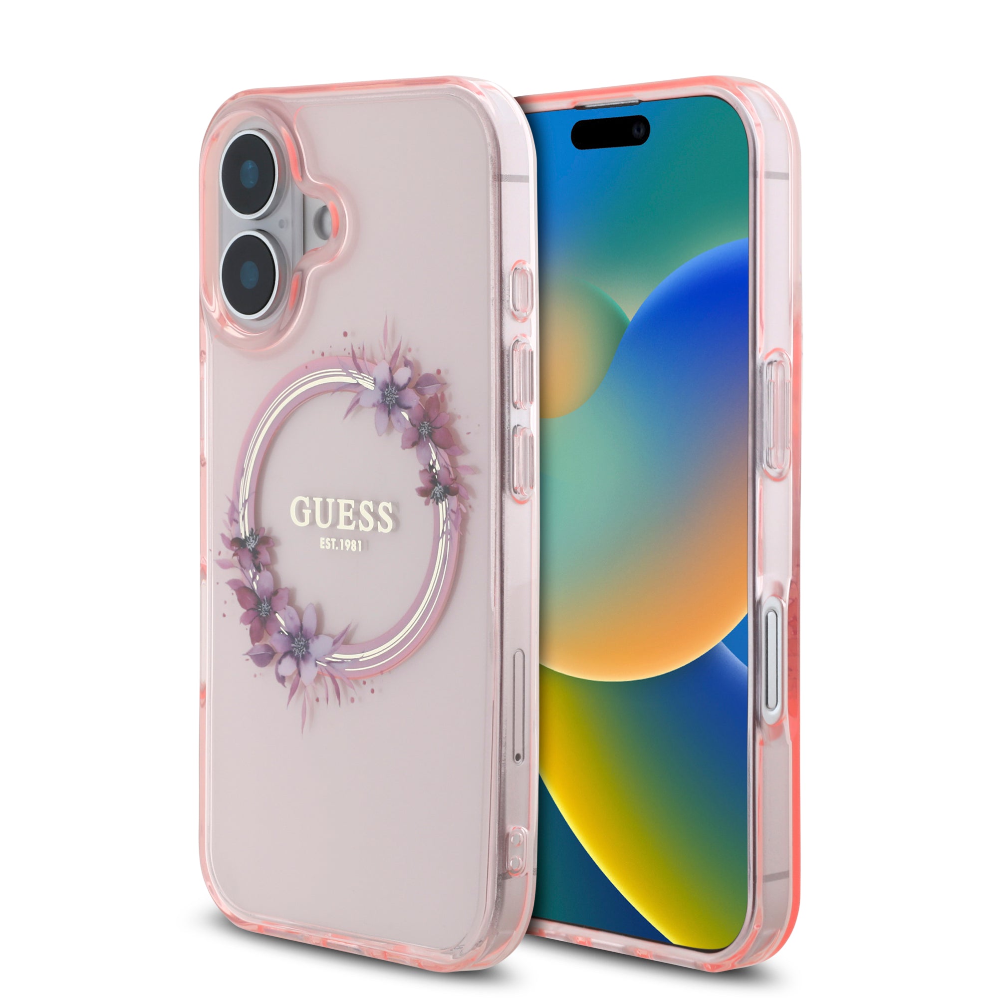 Guess Magsafe “Flower Wreath” Hard Case Θήκη προστασίας από σκληρό πλαστικό – iPhone 16 (Ροζ – GUHMP16SHFWFCP) – PhoneBazaar