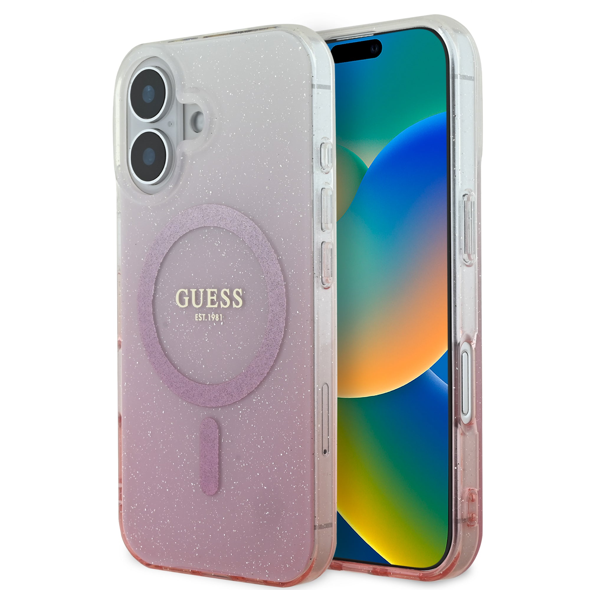 Guess Magsafe “Glitter Gradient” Hard Case Θήκη προστασίας από σκληρό πλαστικό – iPhone 16 (Ροζ – GUHMP16SHGRCELP) – PhoneBazaar