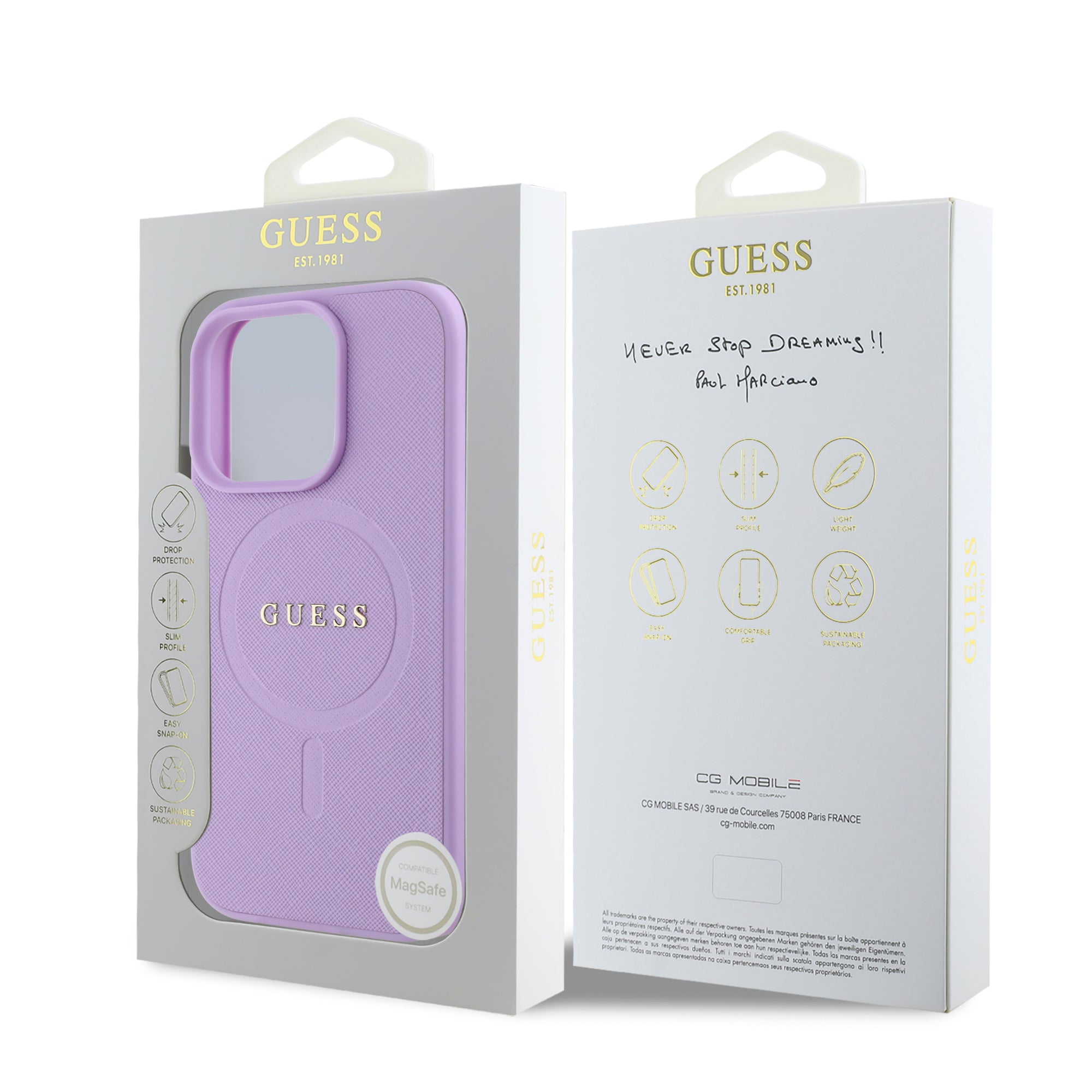 Guess Magsafe “Saffiano Collection" Hard Case Θήκη προστασίας από δερματίνη – iPhone 16 Pro Max (Μωβ – GUHMP16XPSAHMCU)