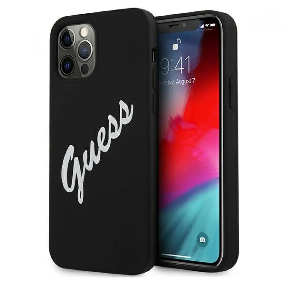 Guess "Vintage Script Logo Collection" Σκληρή Θήκη προστασίας από σιλικόνη – iPhone 12 Pro Max (Μαύρο/Λευκό) – PhoneBazaar