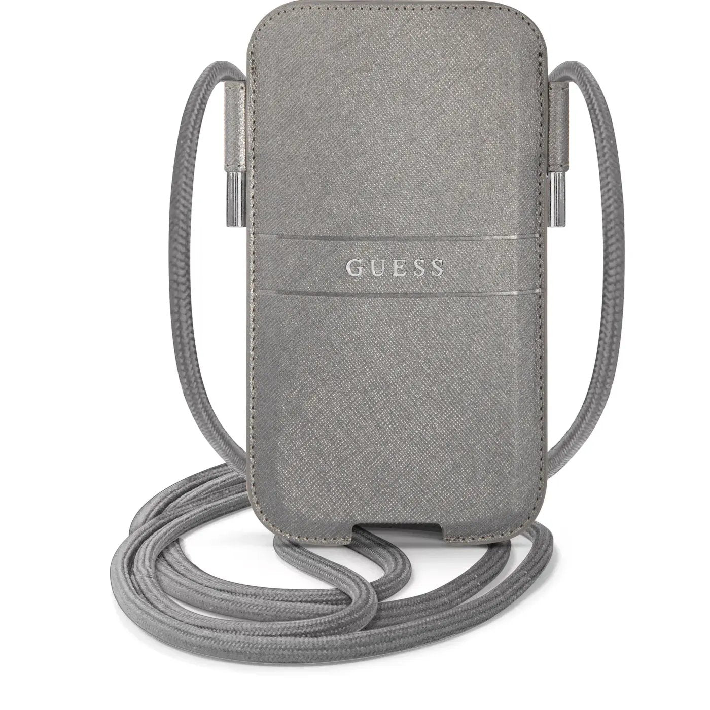 Guess Saffiano Pouch with cord Τσαντάκι κατάλληλο για smartphone Small / Medium (170x95mm) με κορδονάκι (Grey για GUPHMPSASBGR) – PhoneBazaar