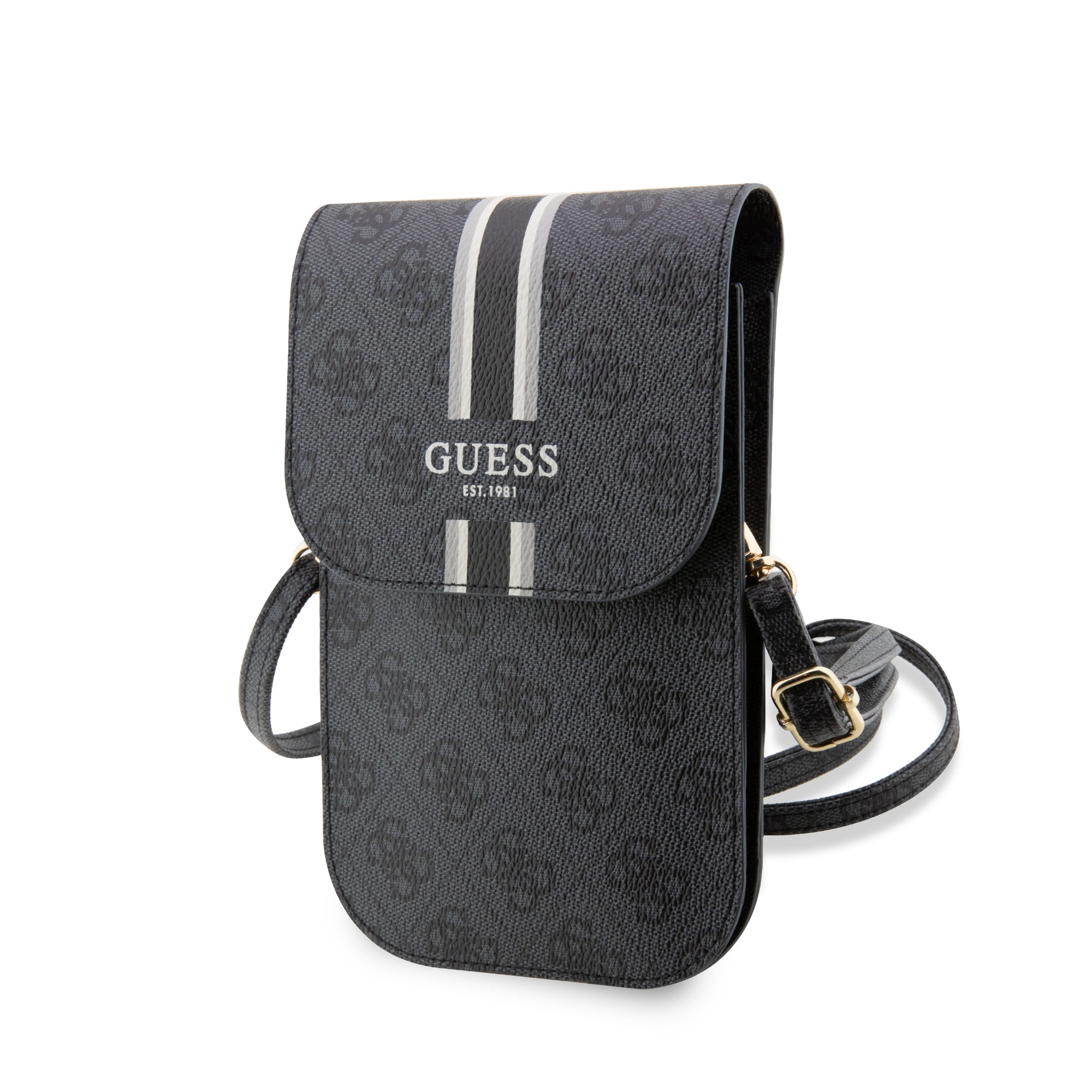 Guess “Wallet 4G Stripes” Pouch with cord Τσαντάκι κατάλληλο για smartphone Small / Medium (170x95mm) με κορδονάκι (Μαύρο – GUWBP4RPSK) – PhoneBazaar
