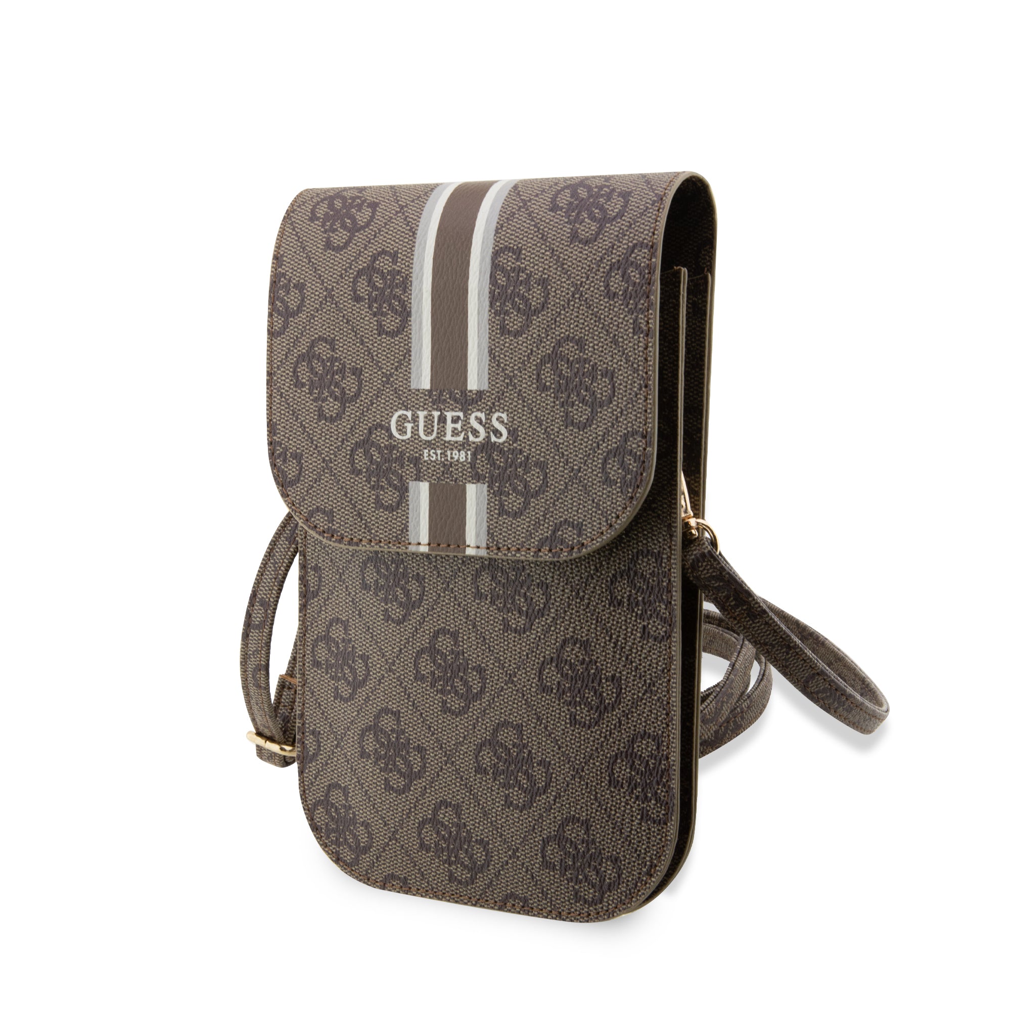Guess “Wallet 4G Stripes” Pouch with cord Τσαντάκι κατάλληλο για smartphone Small / Medium (170x95mm) με κορδονάκι (Καφέ – GUWBP4RPSW) – PhoneBazaar