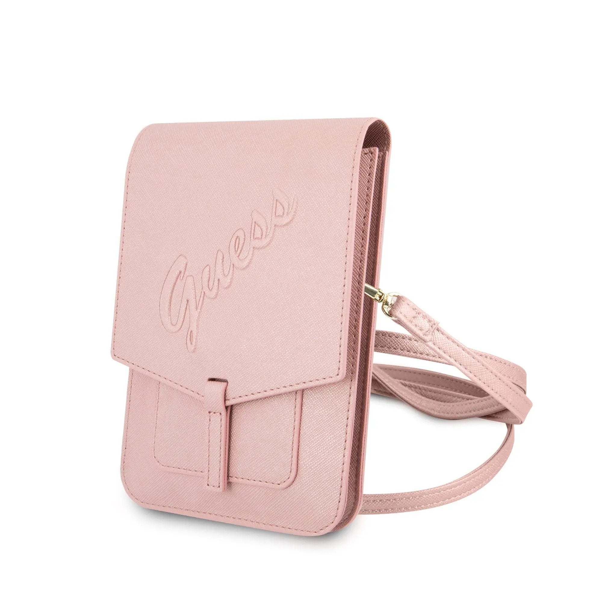 Guess Saffiano Script Logo Bag Τσαντάκι clutch κατάλληλο για smartphone (Pink για GUWBRSAVSPI) – PhoneBazaar