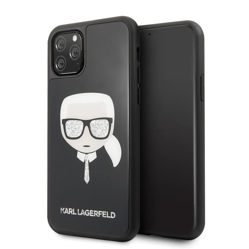Karl Lagerfeld Double Layer Glitter Hard Case Karl's Head Θήκη προστασίας από σιλικόνη – Apple iPhone 11 Pro (Μαύρο) – PhoneBazaar