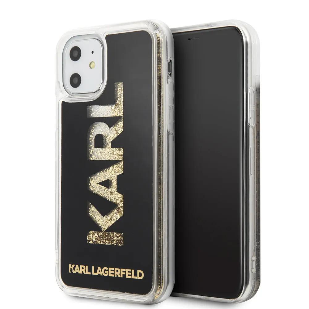Karl Lagerfeld "Karl Logo Glitter Cover" Hard Case Θήκη προστασίας από σιλικόνη – iPhone 11 (Clear Glitter / Black / Gold) – PhoneBazaar