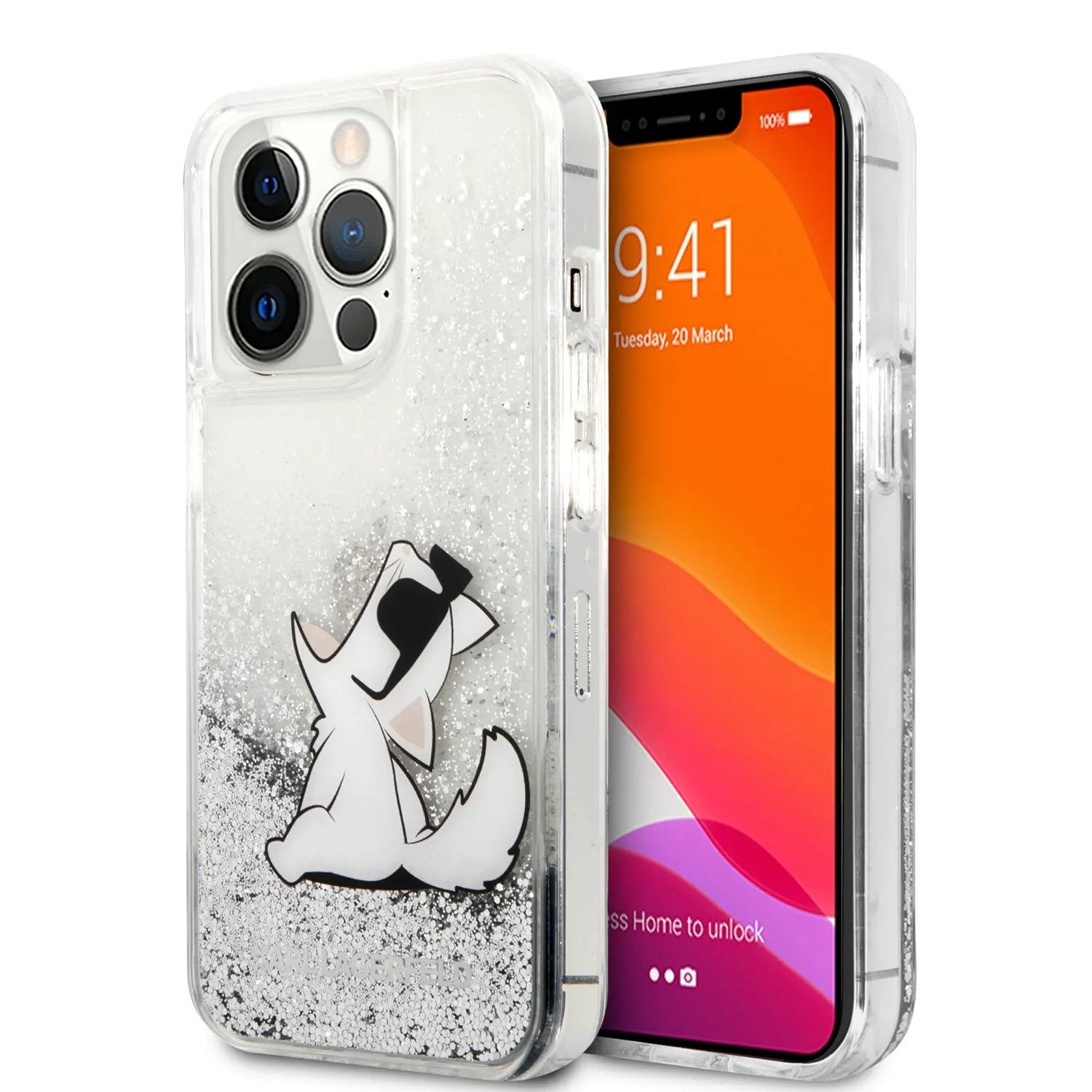 Karl Lagerfeld "Choupette Fun" Hard Case Θήκη προστασίας από σιλικόνη – iPhone 13 Pro (Clear/Glitter Silver) – PhoneBazaar