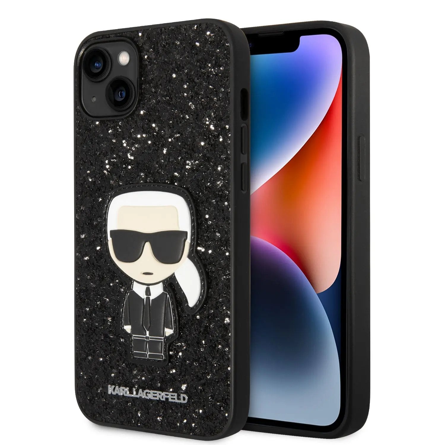 Karl Lagerfeld Glitter Flakes Case with Ikonik Patch and Metal Logo Θήκη προστασίας από σιλικόνη – iPhone 14 Plus (Glitter Black) – PhoneBazaar