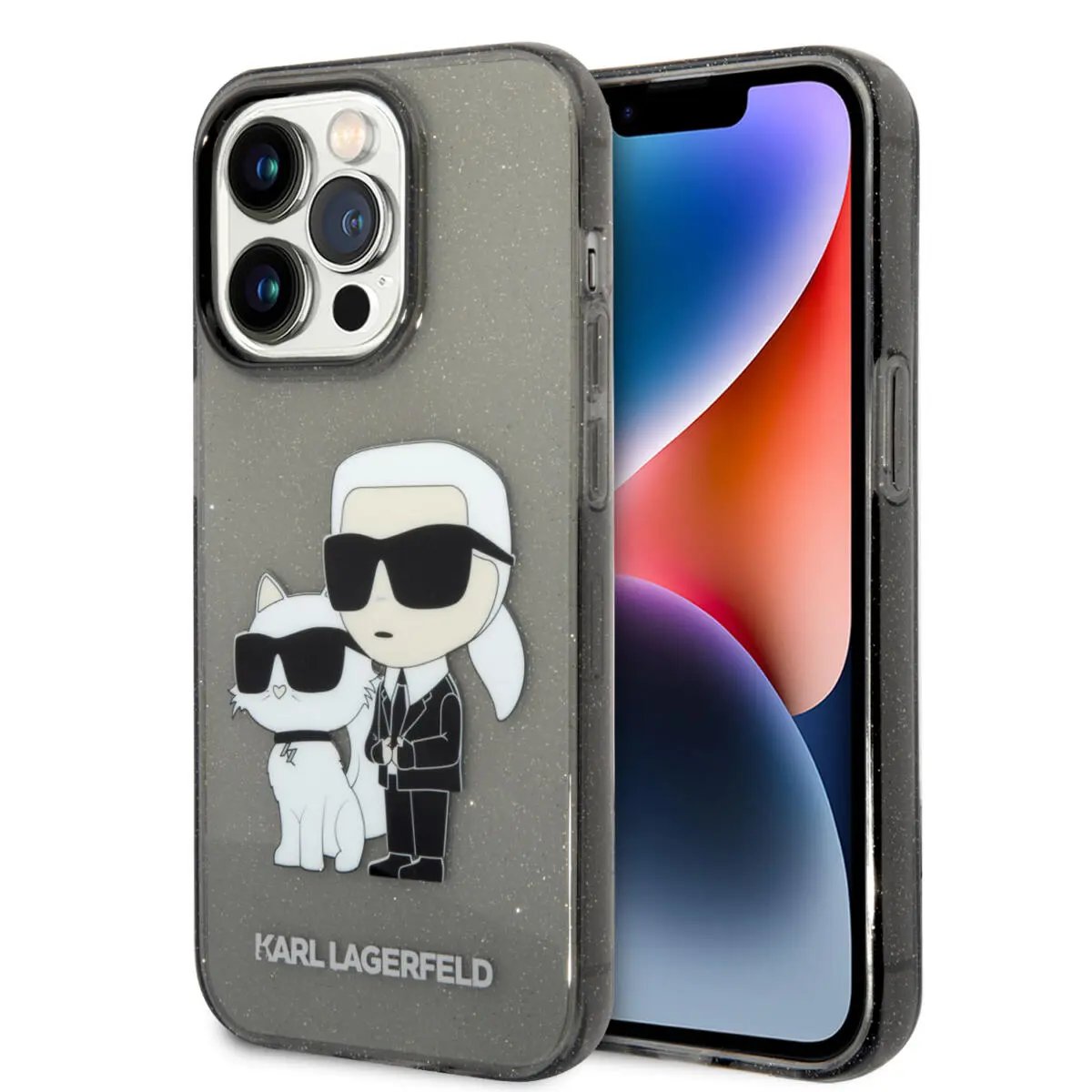 Karl Lagerfeld Ikonik Back Cover Case Karl & Choupette Διάφανη Θήκη Προστασίας Απο Tpu / Pc – Iphone 14 Pro Max (clear Glitter/black) – PhoneBazaar