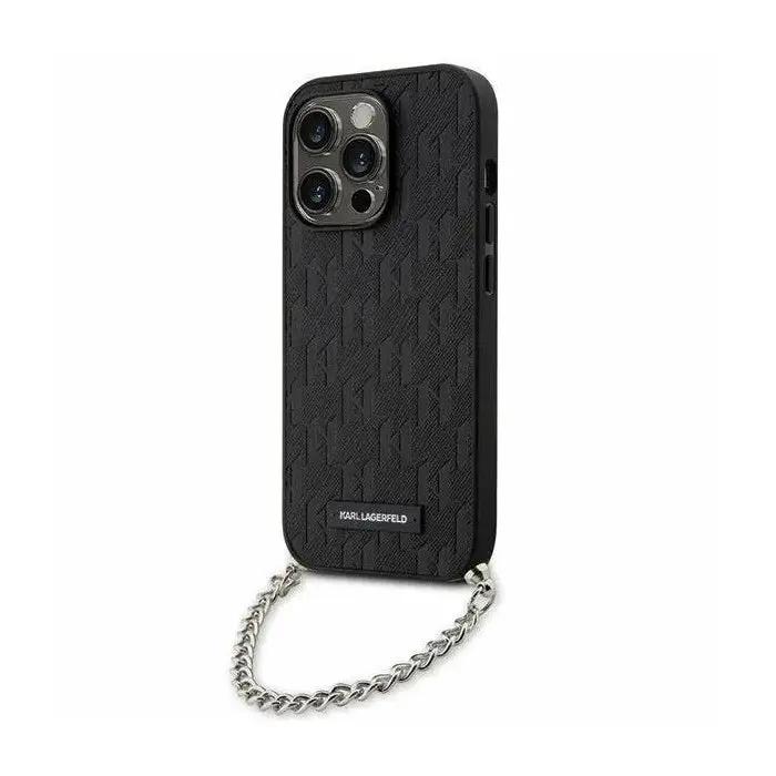 Karl Lagerfeld Saffiano Monogram Chain – Θήκη Προστασίας απο Σιλικόνη – iPhone 14 Pro Max (Black) – PhoneBazaar