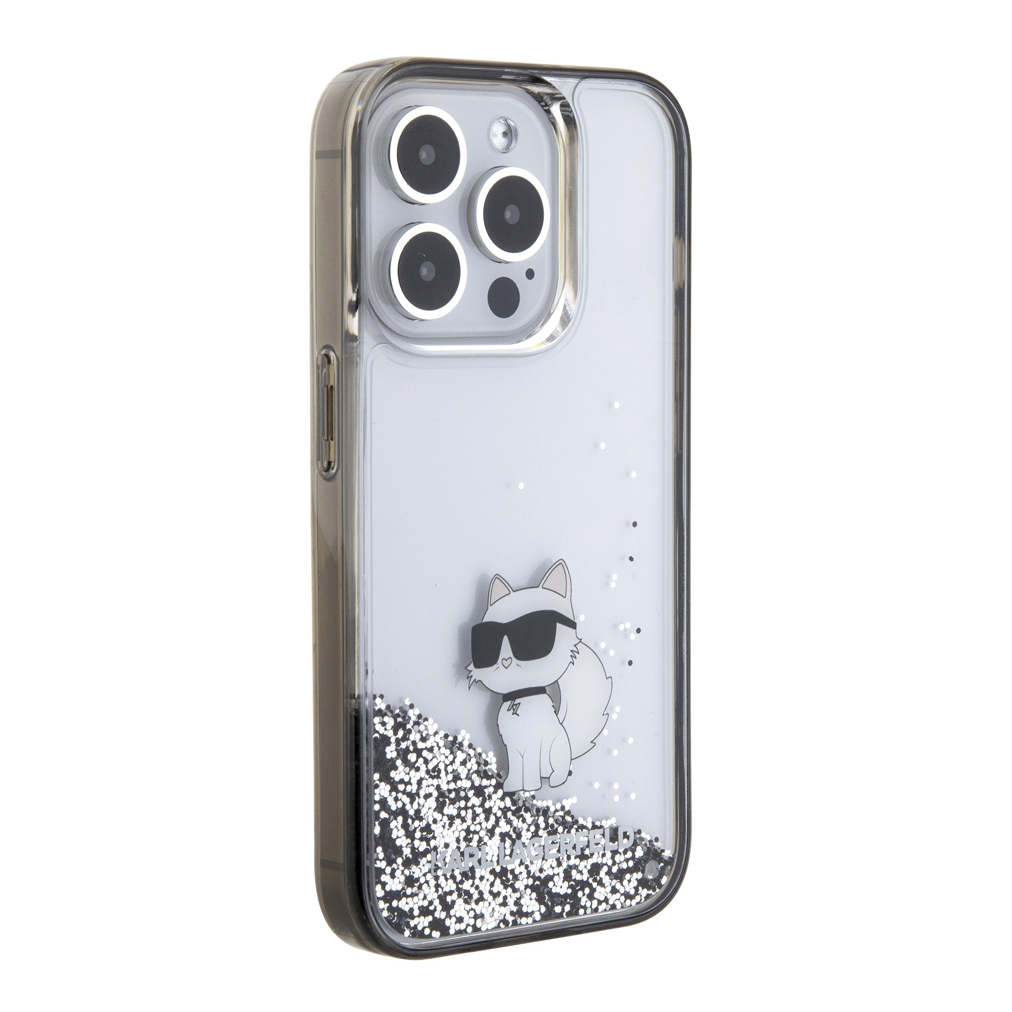 Karl Lagerfeld Ikonik Case Choupette Θήκη προστασίας από Liquid σιλικόνη – iPhone 15 Pro (Clear / Silver Glitter – KLHCP15LLKCNSK)