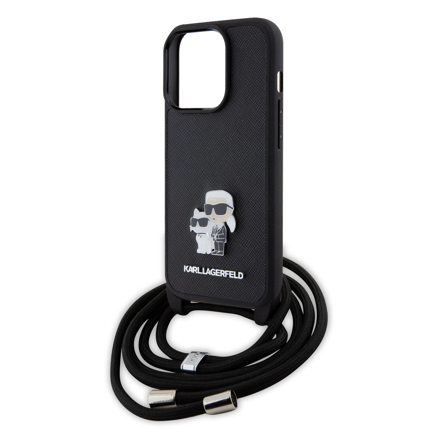 Karl Lagerfeld Crossbody K+C Metal Pin Saffiano Hard Case Θήκη προστασίας από δερματίνη με λουράκι – iPhone 15 Pro (Μαύρο – KLHCP15LSAKCPSK)