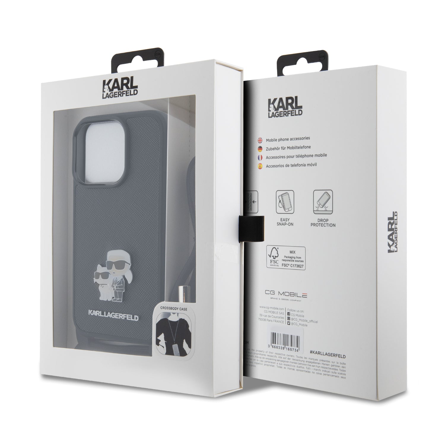 Karl Lagerfeld Crossbody K+C Metal Pin Saffiano Hard Case Θήκη προστασίας από δερματίνη με λουράκι – iPhone 15 Pro (Μαύρο – KLHCP15LSAKCPSK)