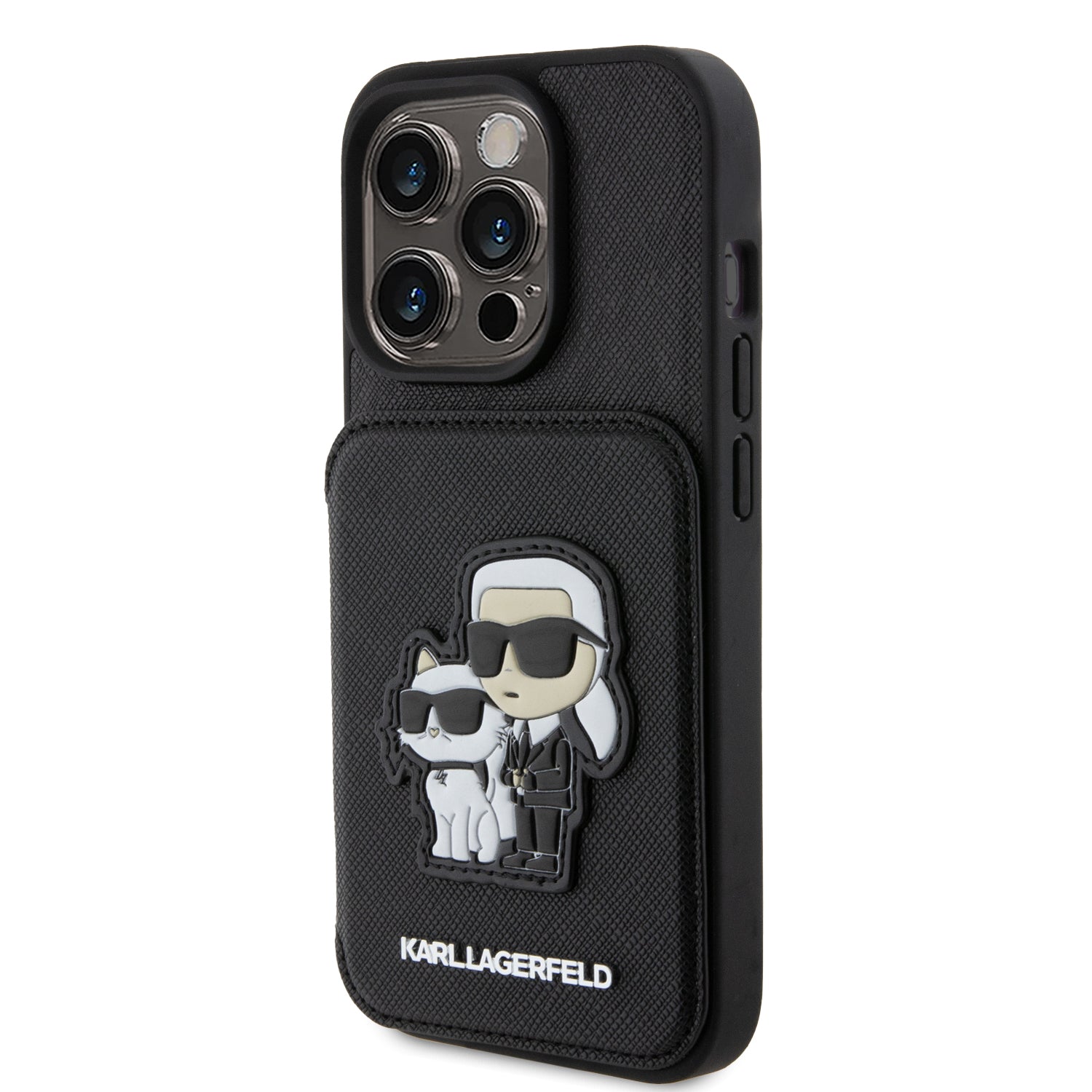 Karl Lagerfeld Karl+Choupette Saffiano Cardslots & Stand Case Θήκη προστασίας από δερματίνη με υποδοχή για κάρτες και stand– iPhone 15 Pro (Black – KLHCP15LSAKCSCK)