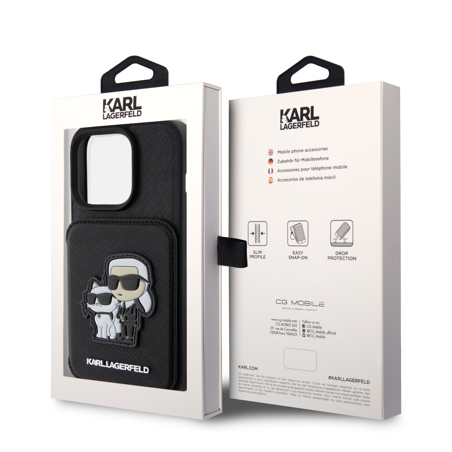 Karl Lagerfeld Karl+Choupette Saffiano Cardslots & Stand Case Θήκη προστασίας από δερματίνη με υποδοχή για κάρτες και stand– iPhone 15 Pro (Black – KLHCP15LSAKCSCK)