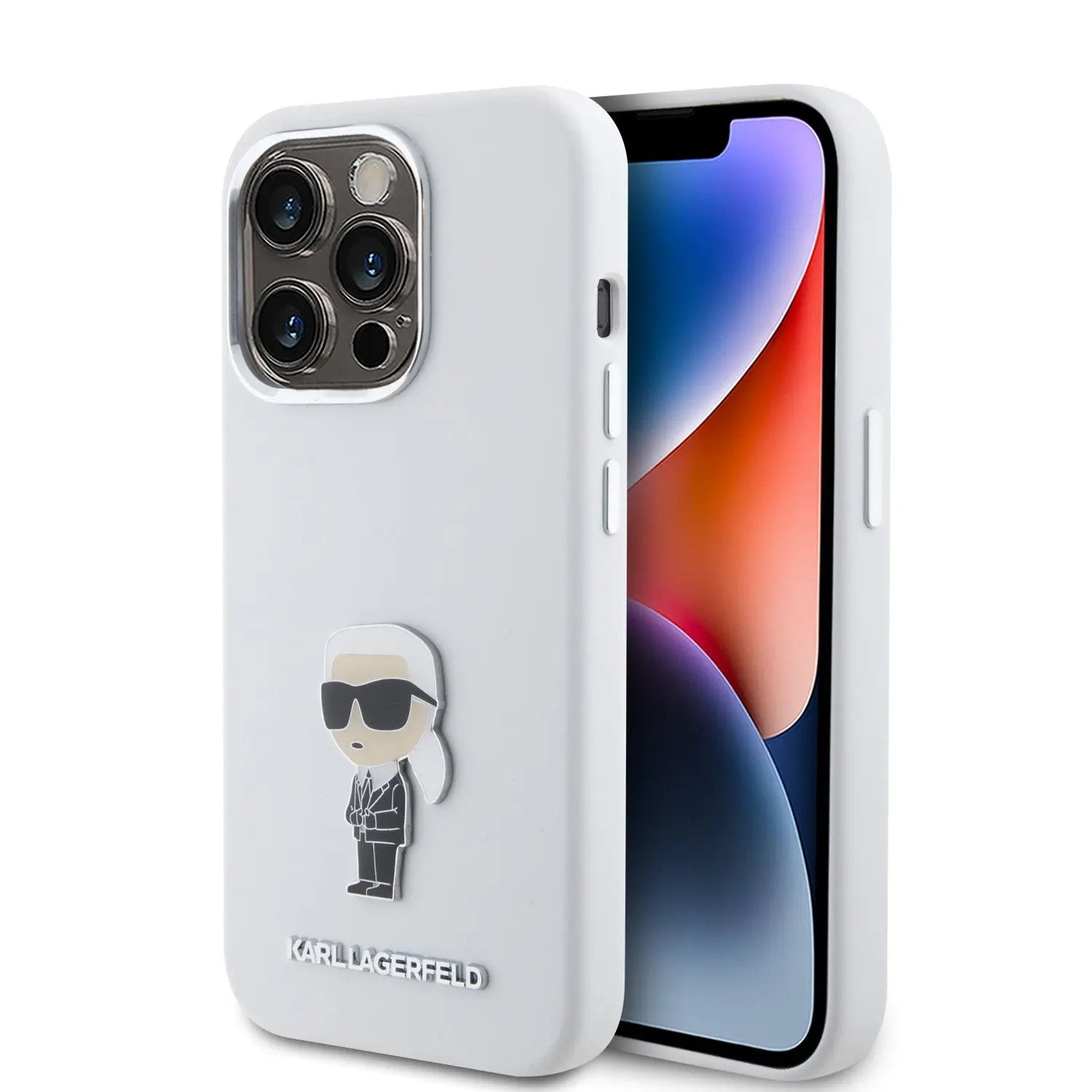 Karl Lagerfeld Ikonik Metal Pin Hard Case Θήκη προστασίας από σιλικόνη  – iPhone 15 Pro (White – KLHCP15LSMHKNPH) – PhoneBazaar