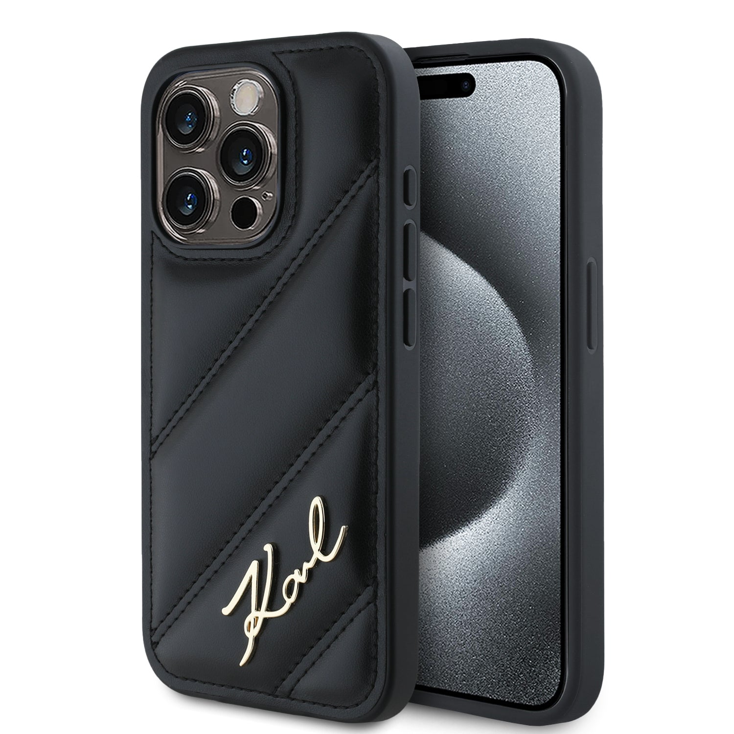Karl Lagerfeld “Quilted Metal Signature Logo Collection” Case Θήκη προστασίας από δερματίνη – iPhone 15 Pro Max (Μαύρο – KLHCP15XPQDSMGK) – PhoneBazaar