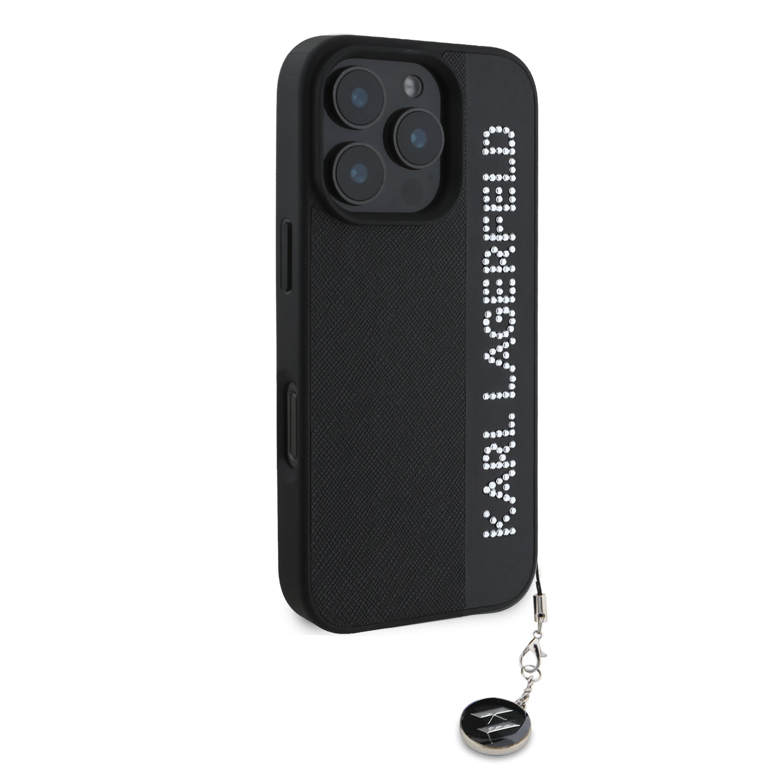 Karl Lagerfeld “Rhinestones and Charm” Θήκη προστασίας από για iPhone 16 Pro με κρεμαστό στολίδι (Μαύρο – KLHCP16LPSAKDGCK)