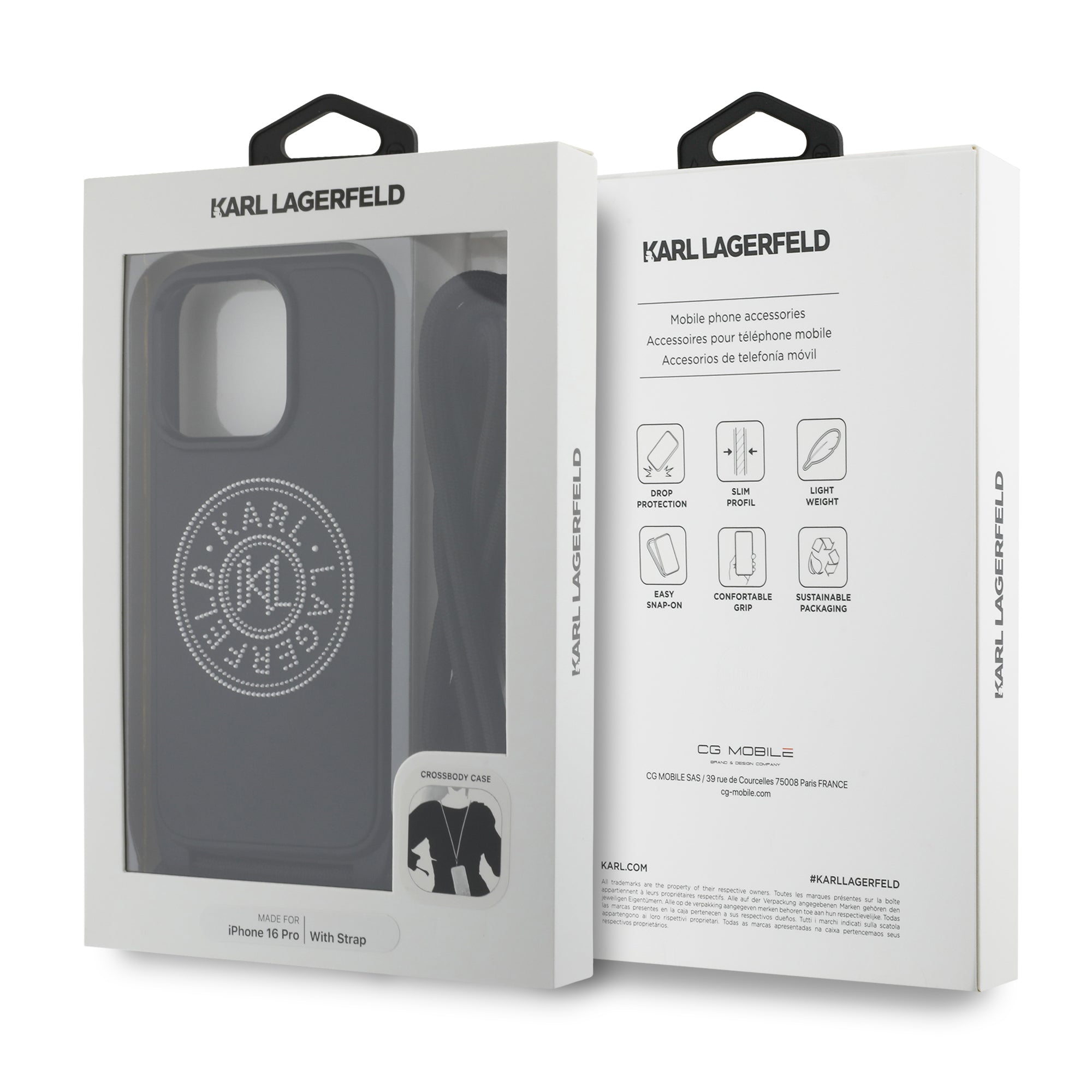 Karl Lagerfeld 3D Raised Round Logo Crossbody Case Θήκη προστασίας από σκληρό πλαστικό – iPhone 16 Pro Max (Μαύρο – KLHCP16X3DRKLCPCH)