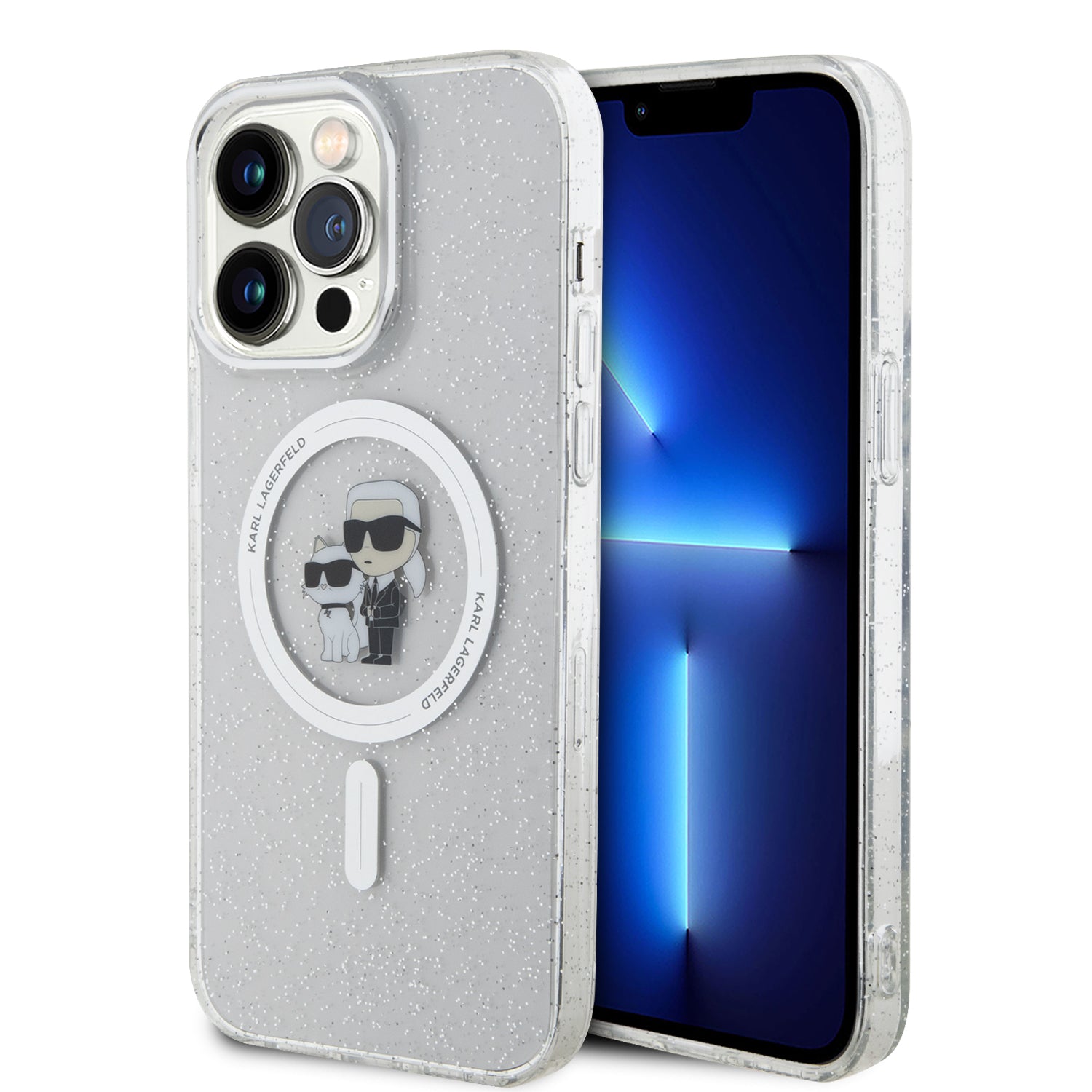 Karl Lagerfeld Magsafe Ringstand Case IML Karl+Choupette Θήκη προστασίας από σκληρό πλαστικό για iPhone 14 Pro Max (Glitter Clear – KLHMP14XHGKCNOT) – PhoneBazaar