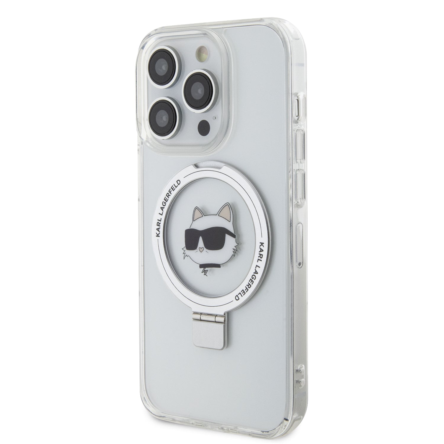 Karl Lagerfeld Magsafe Ringstand Case “Choupette’s Head” Θήκη προστασίας από σκληρό πλαστικό για iPhone 15 Pro (White – KLHMP15LHMRSCHH)