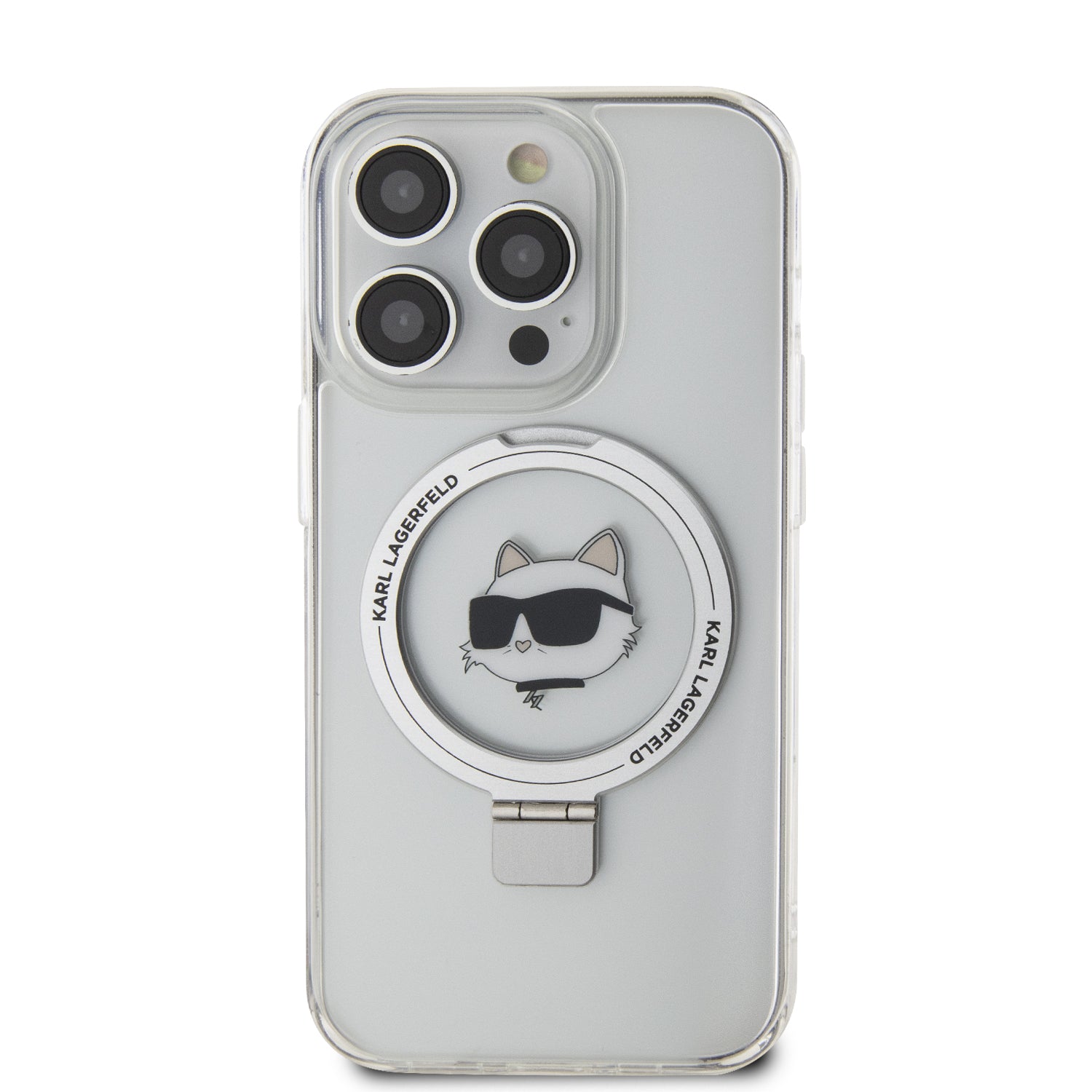 Karl Lagerfeld Magsafe Ringstand Case “Choupette’s Head” Θήκη προστασίας από σκληρό πλαστικό για iPhone 15 Pro (White – KLHMP15LHMRSCHH)