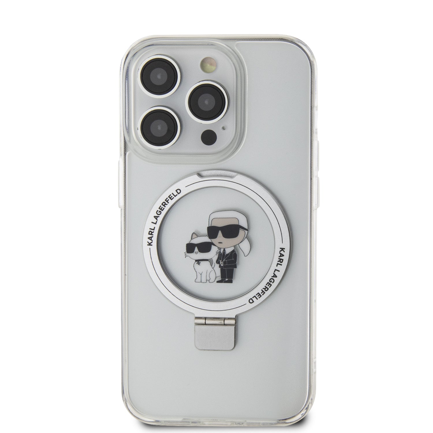 Karl Lagerfeld Magsafe Ringstand Case "Karl & Choupette's Head" Θήκη προστασίας από σκληρό πλαστικό για iPhone 15 Pro Max (Διάφανο – KLHMP15XHMRSKCH)