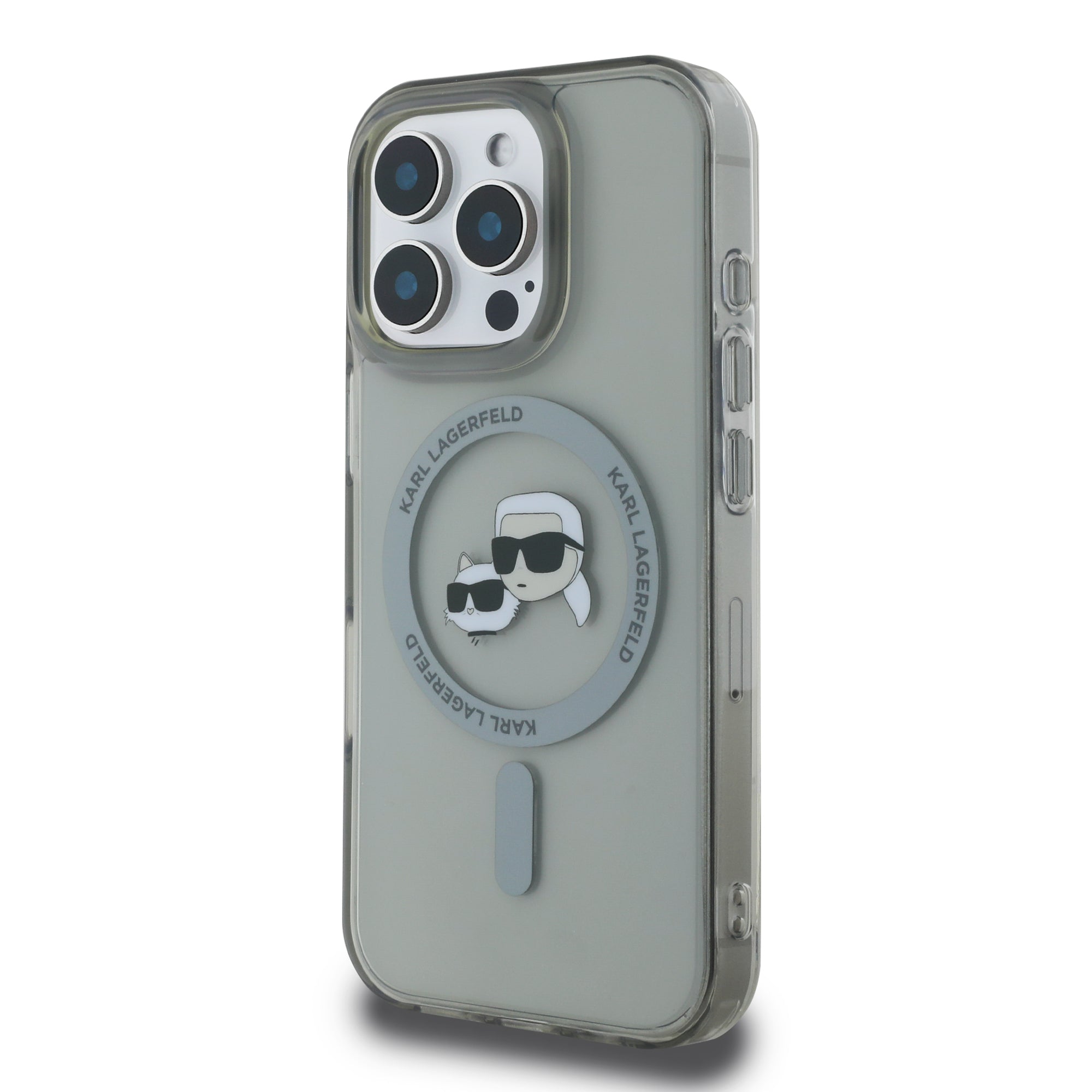 Karl Lagerfeld Magsafe Ringstand Case “Karl + Choupette’s Head” Θήκη προστασίας από σκληρό πλαστικό για iPhone 16 Pro (Μαύρο – KLHMP16LHLSKCK)