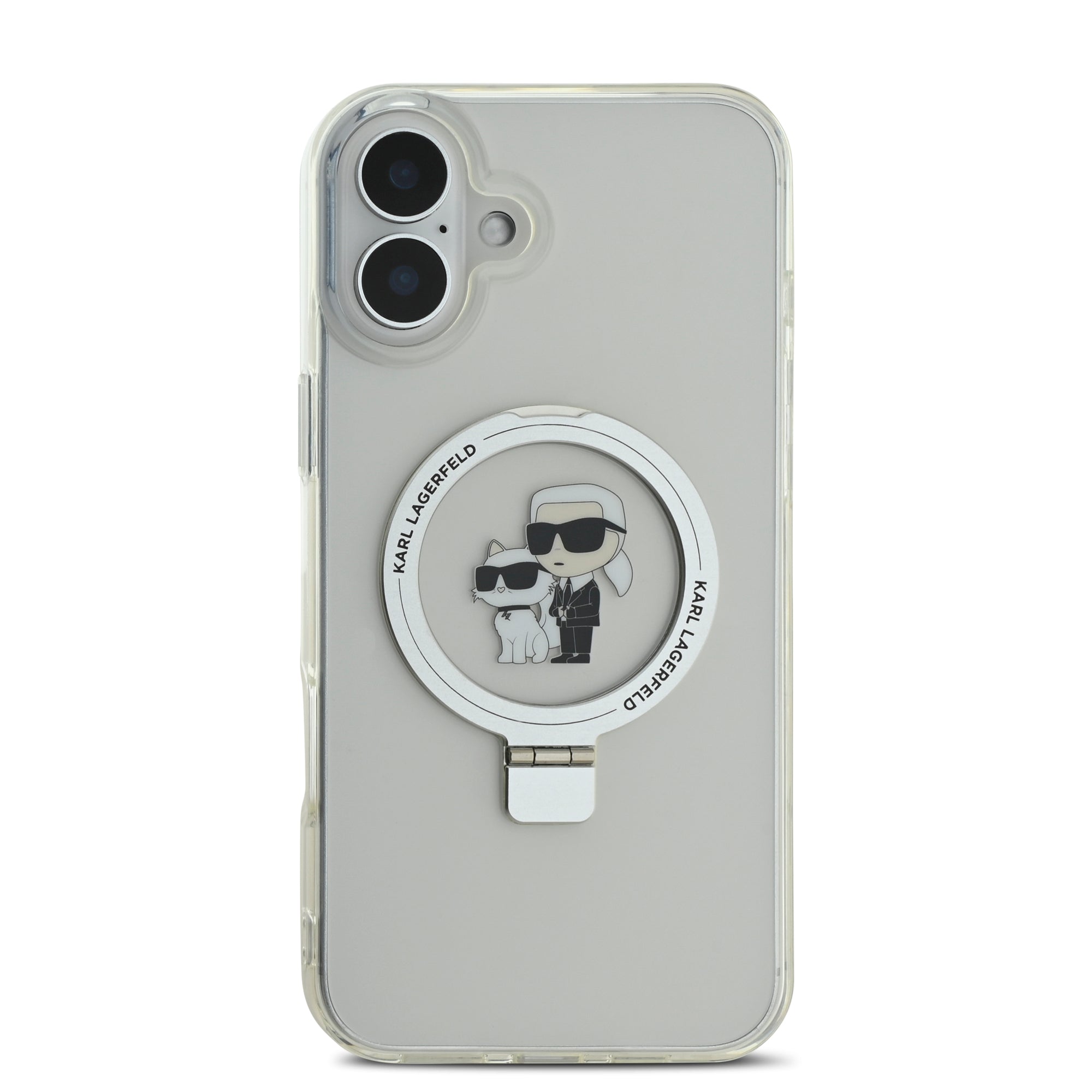 Karl Lagerfeld Magsafe Ringstand Case “Karl + Choupette's Head” Θήκη προστασίας από σκληρό πλαστικό για iPhone 16 Plus (Διάφανη – KLHMP16MHMRSKCH)