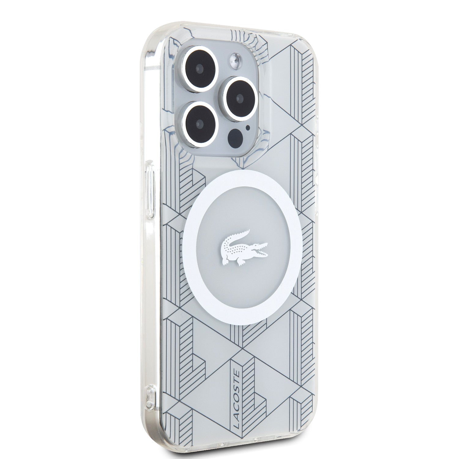 Lacoste Magsafe Monogram Croc Logo Hard Case Θήκη προστασίας από Σιλικόνη για iPhone 15 Pro Max (Farine/Silver)