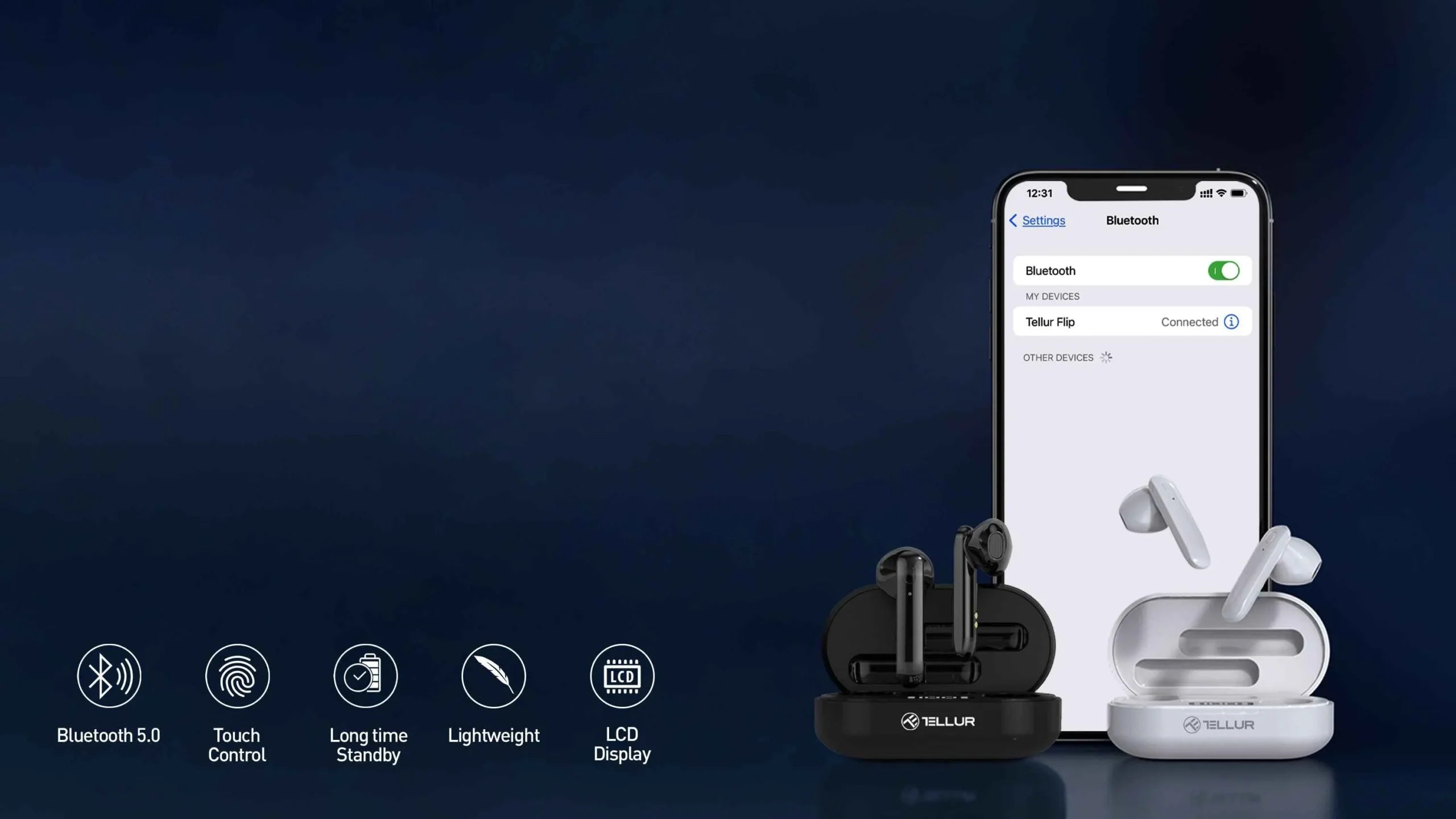 Tellur Flip Bluetooth True Wireless Headphones Ασύρματα Ακουστικά Bluetooth TWS – Black